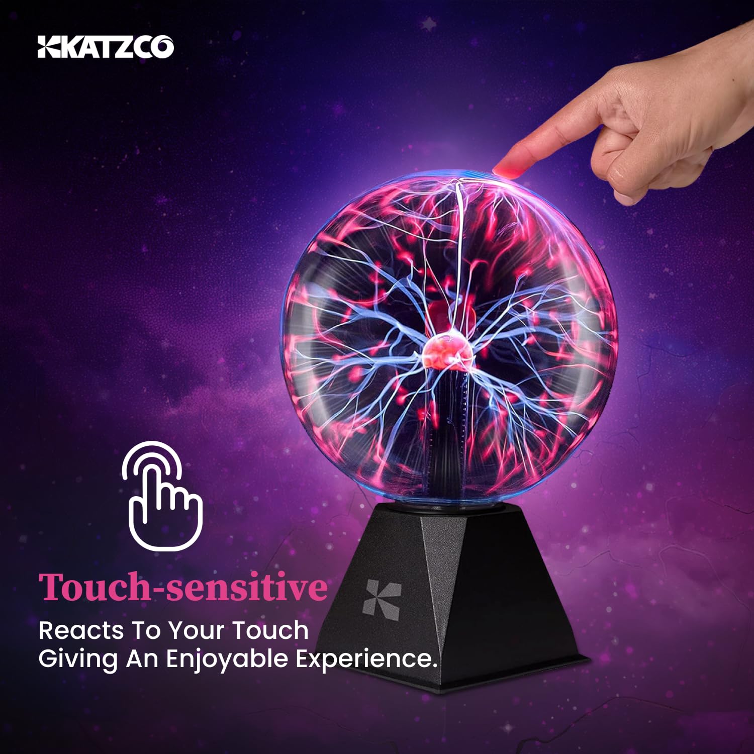 Katzco 7 Inch Plasma Ball Lamp - Touch and Sound Sensitive Electric Globe with Lightning Effects - Plug-in Energy Ball for Parti