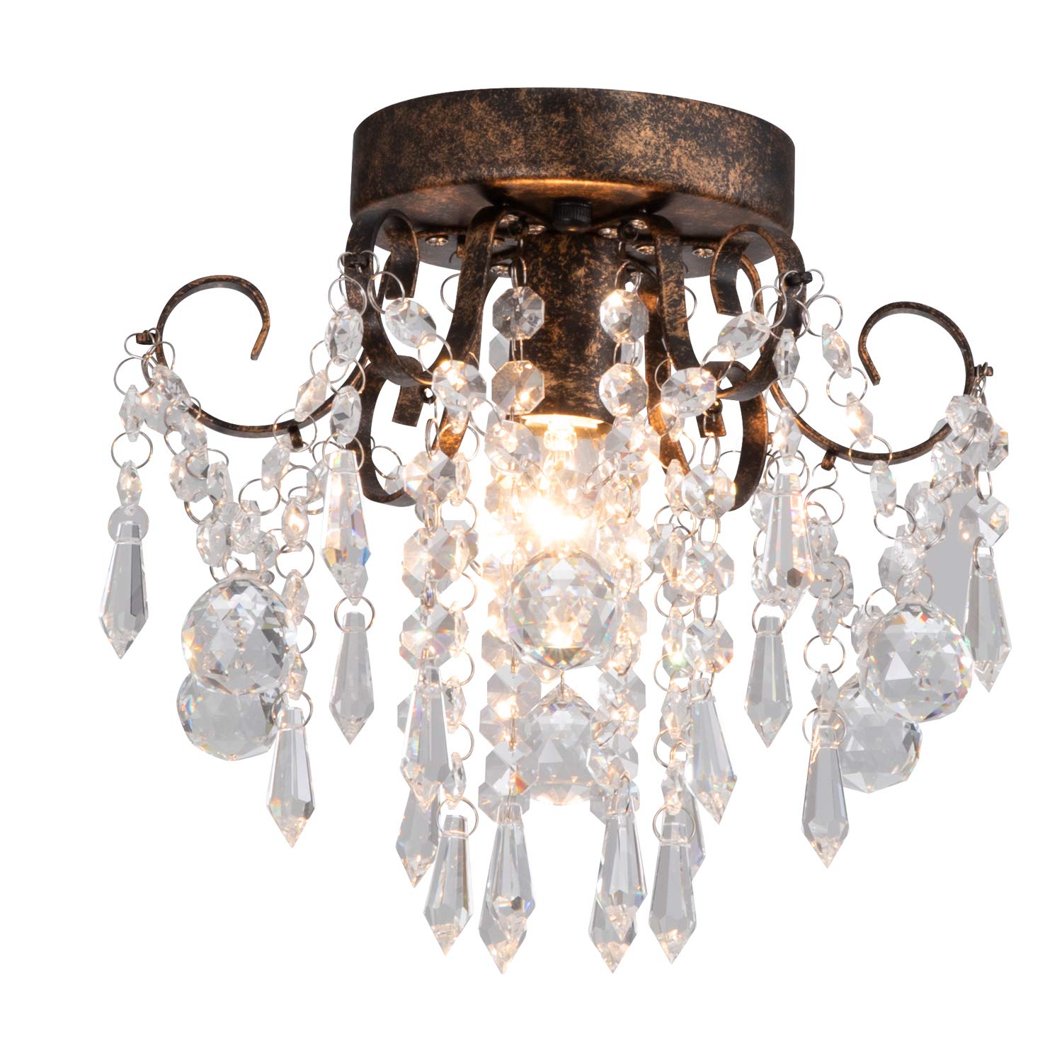Q&S Black Crystal Ceiling Light Fixture, Modern Flush Mount Chandelier For Bedroom & Hallway
