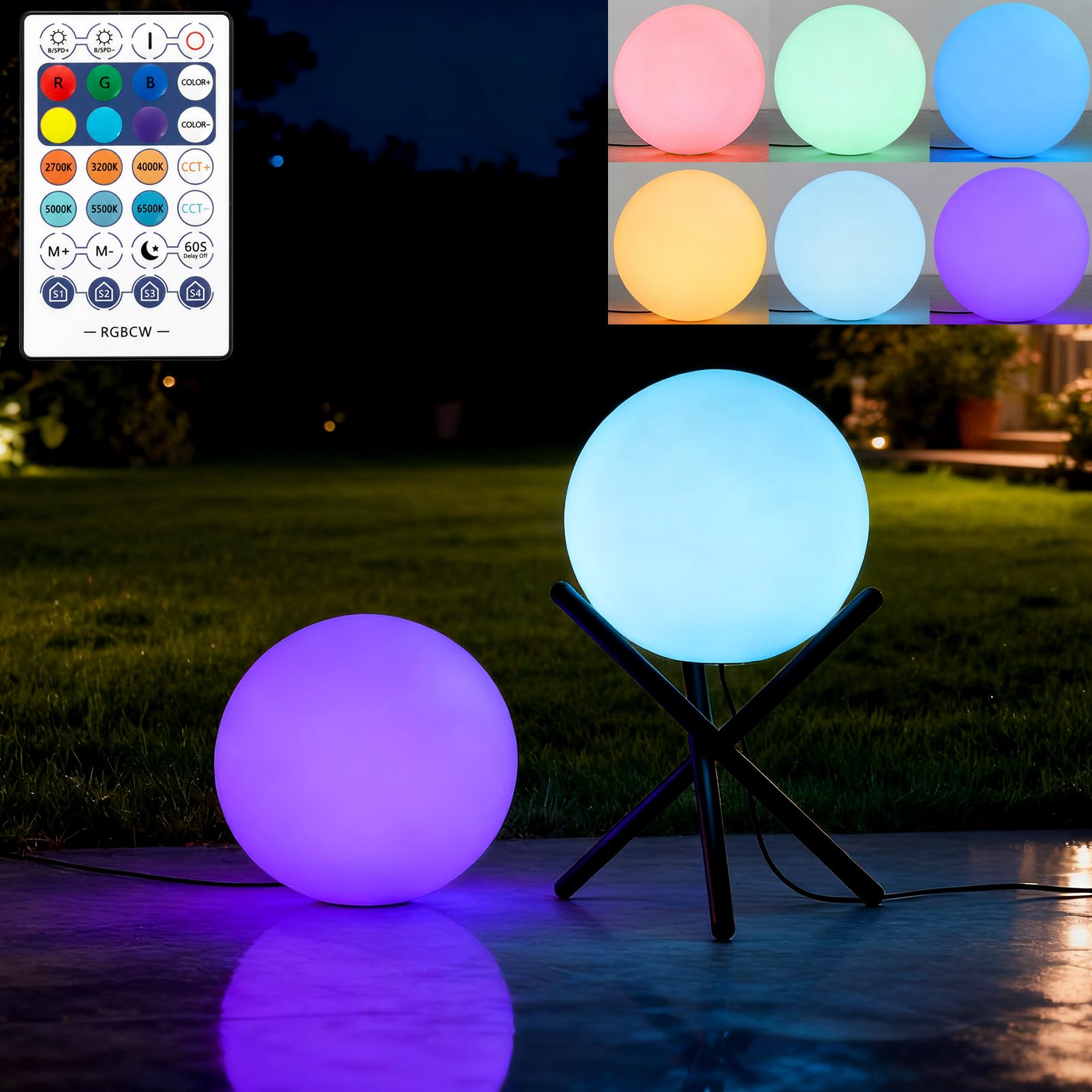 Lightdot 12-Inch RGB+CW Smart Globe Floor Lamp, Corner LED Ball Light with Remote Control, 10W 2700K-6500K Multiple Color Changi