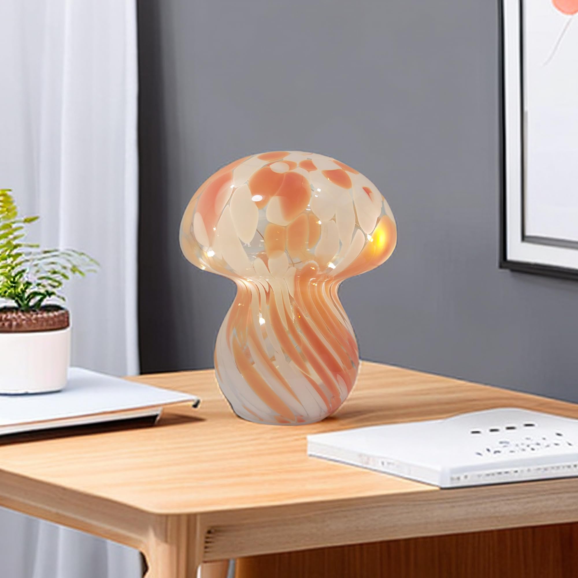Jbgiyosg Mushroom Table Lamps Night Lights Cute Glass Nightstand Bedside Desk Lamps For Bedroom Living Study(Bulb Included) - Re