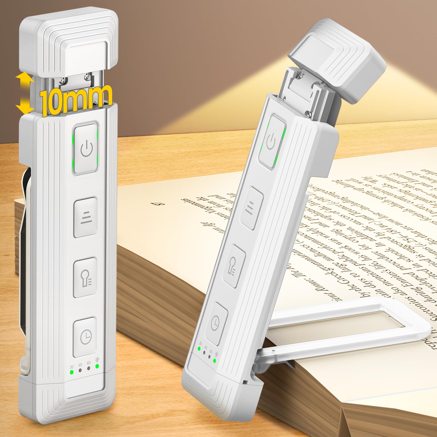 Glocusent Extendable Book Light, 5 Brightness Levels, 3 Colors, USB Rechargeable, 15.4*1.5*1.4in, White, Model GLCS