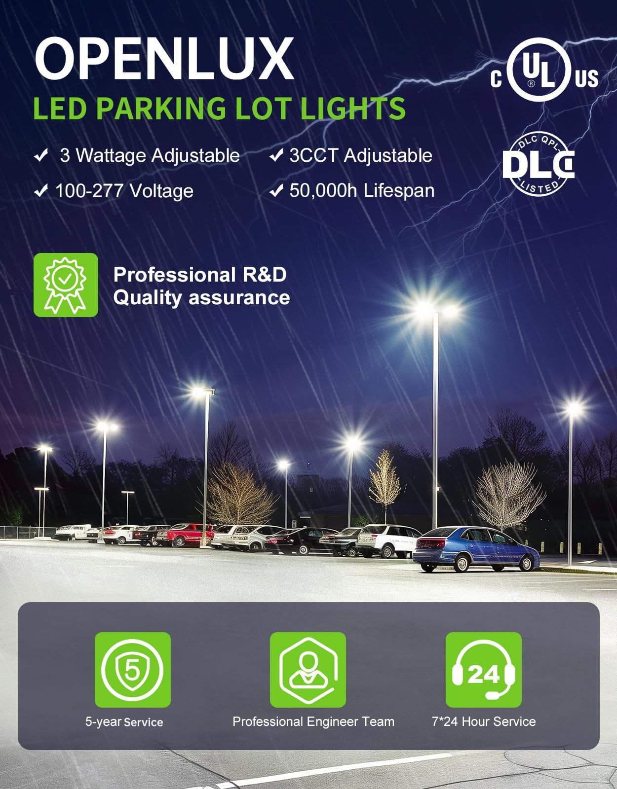 Openlux Led Parking Lot Light 320W 256W 192W Adjustable 4500K 5000K 5700K Tunable Up To 48000Lm Photocell Led Shoebox Pole Light