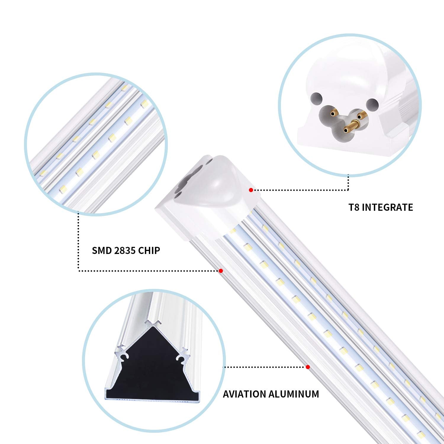 Ligheart Linkable Shop Lights Fixture,100W 8Ft Led Tubes, T8 Integrated Led Light Fixture, V Shaped 270 Degree,6000K, Plug And P