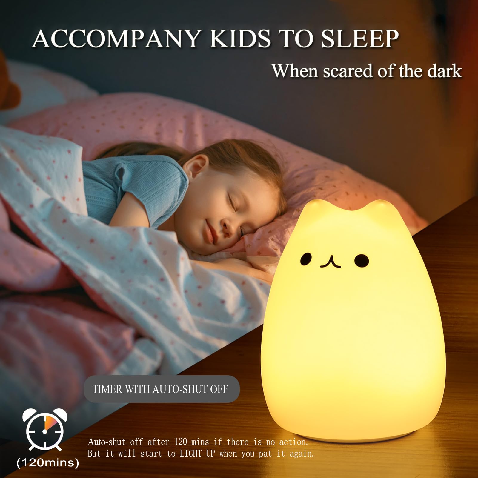 SMOORITA Cat Lamp - Cute Kitty Night Light with Remote Control, Rechargeable for Kids, Model SMOO-V1, Perfect Christmas Gift
