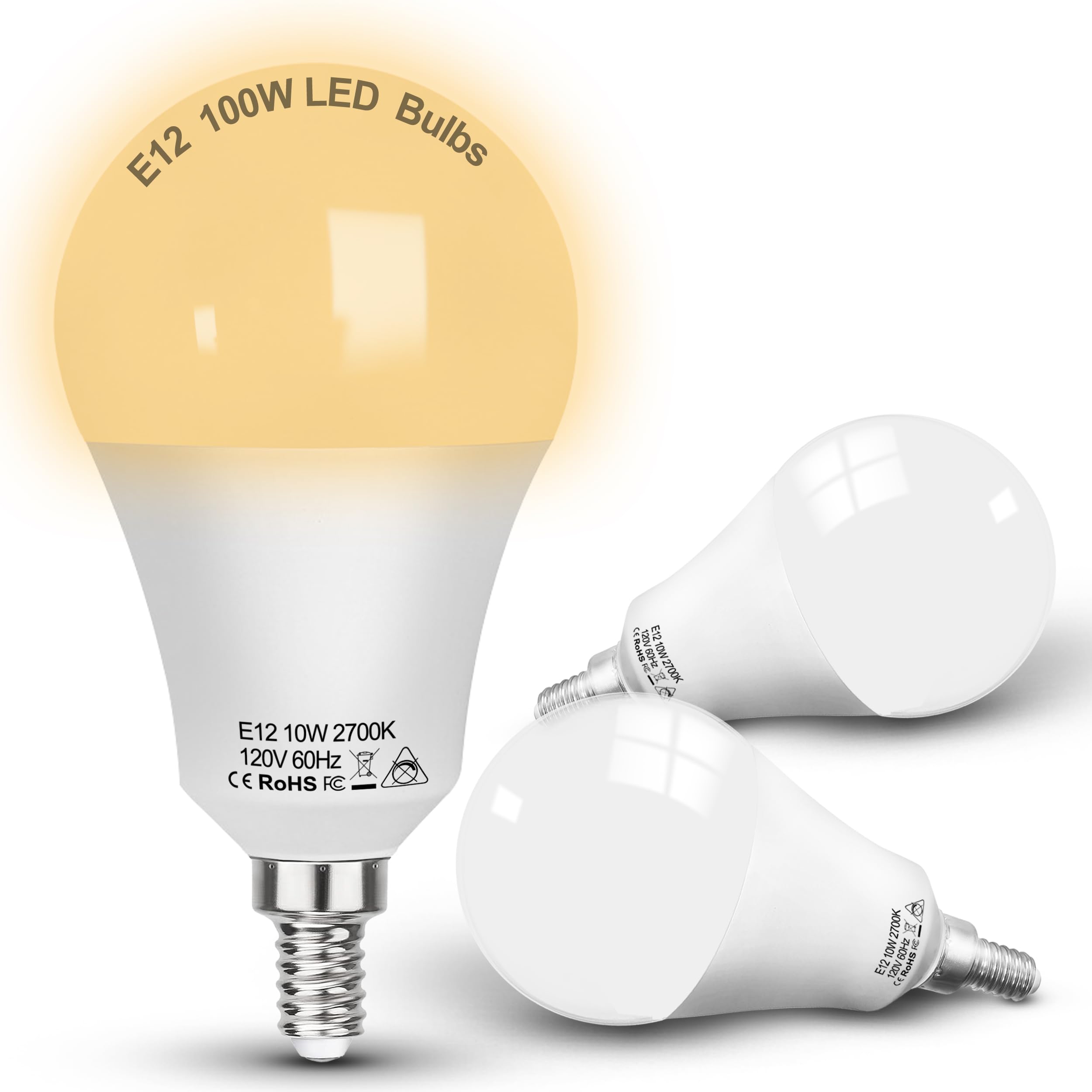 E12 A19 A60 Led Ceiling Fan Light Bulbs 100W Equivalent 2700K Warm White,E12 Small Candelabra Screw Base Globe Shape Led Bulbs 1