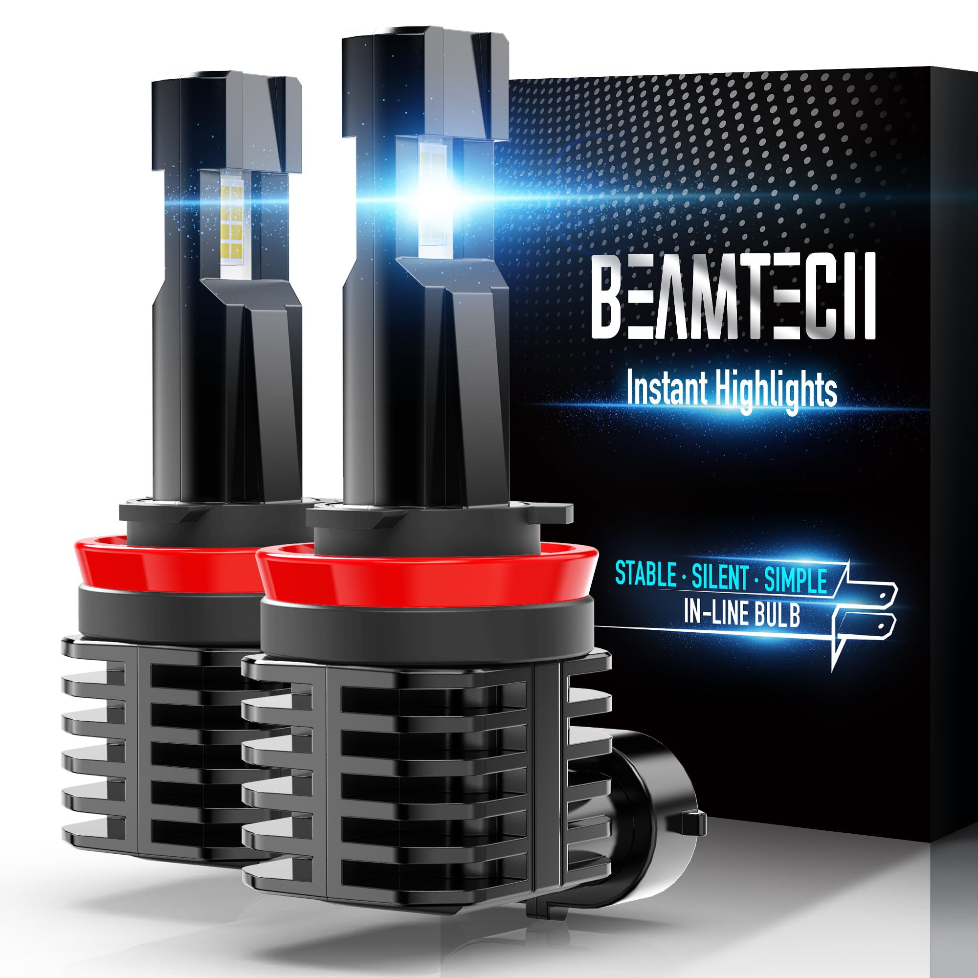 BEAMTECH H11 LED Bulb Pack of 2, Fanless Design, 6500K, Aluminum, H8 H9 Compatible