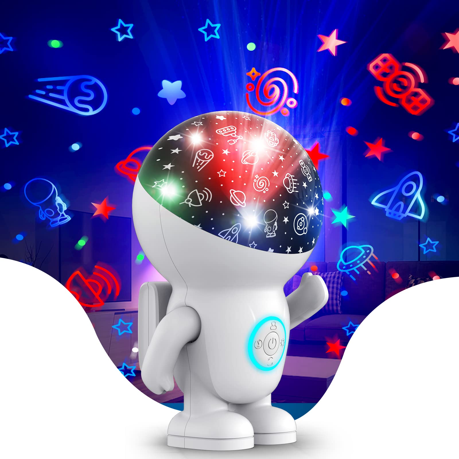 Astronaut Star Projector With Timer, 360 Degree Rotating Blue Halo Engergy Light Space Effect Kids Room Night Lights For Children Sleep Peacefully, Birthday Chritmas Gifts,Kids' Room Décor
