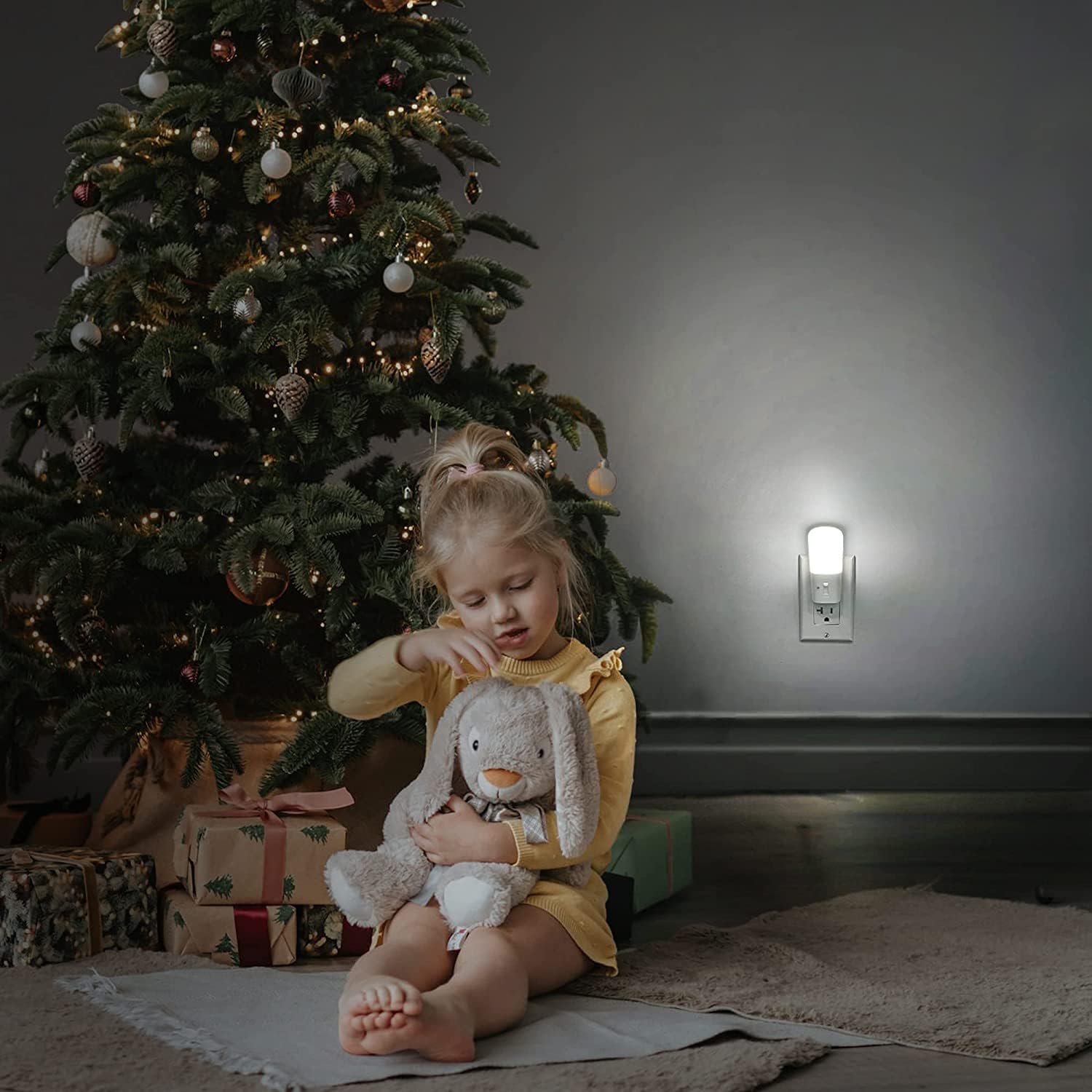 LOHAS LED Night Light 2 Pack, Dimmable with Dusk to Dawn Sensor, Daylight 5000K, Adjustable Brightness, Mini Wall Light, White