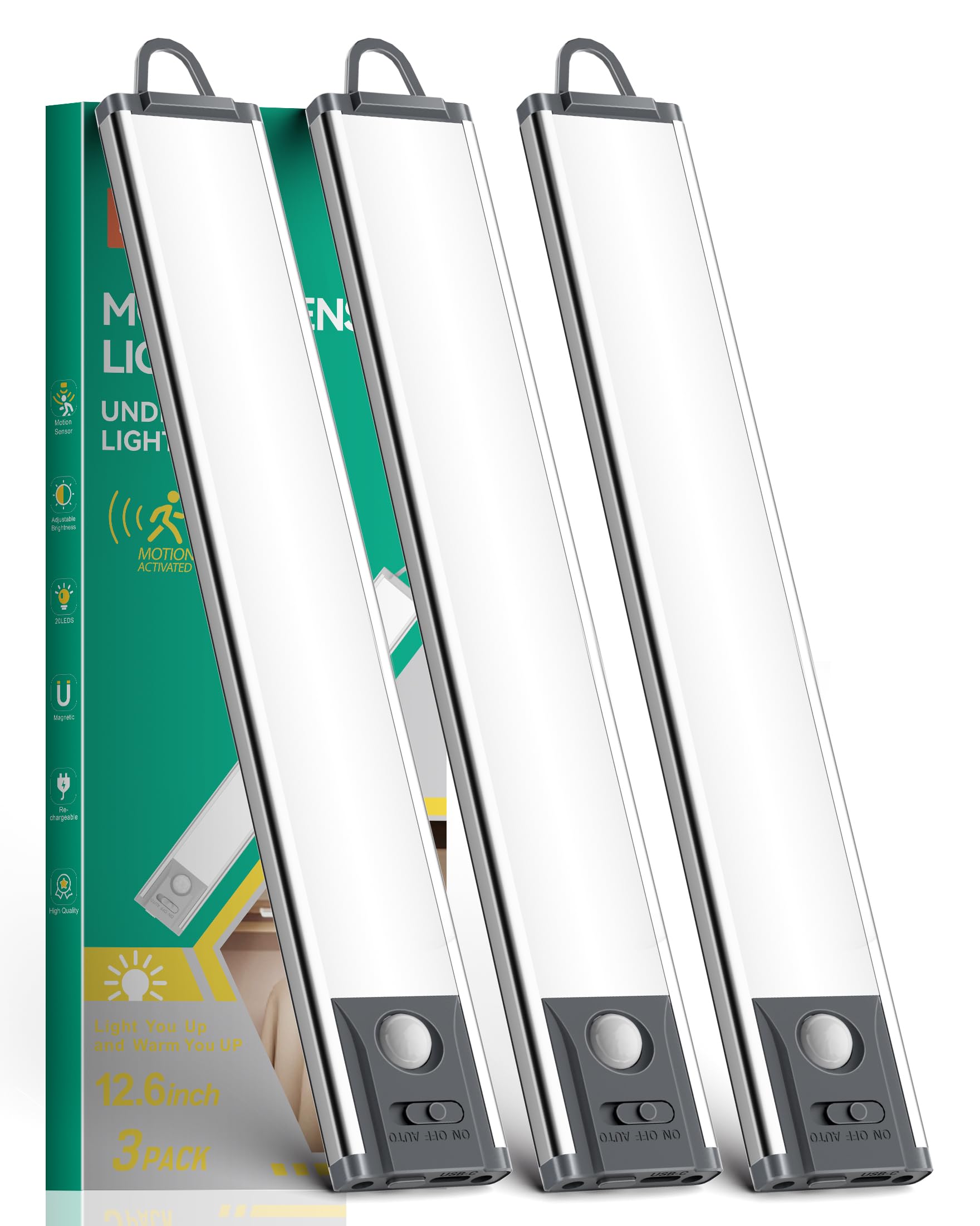 Under Cabinet Lighting 12.6 Closet Light 1500Mah Battery Operated Lights Dimmable Motion Sensor Light Indoor Magnetic Lighting 3