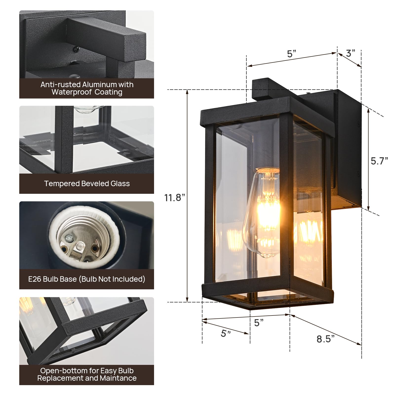 Jokaonotl Dusk To Dawn Porch Lights With Gfci Outlets Waterproof Outdoor Wall Lights Exterior Lighting Fixtures Modern Outside Lights Wall Mount For House Patio Garage Black 11.8  H  2 Pc