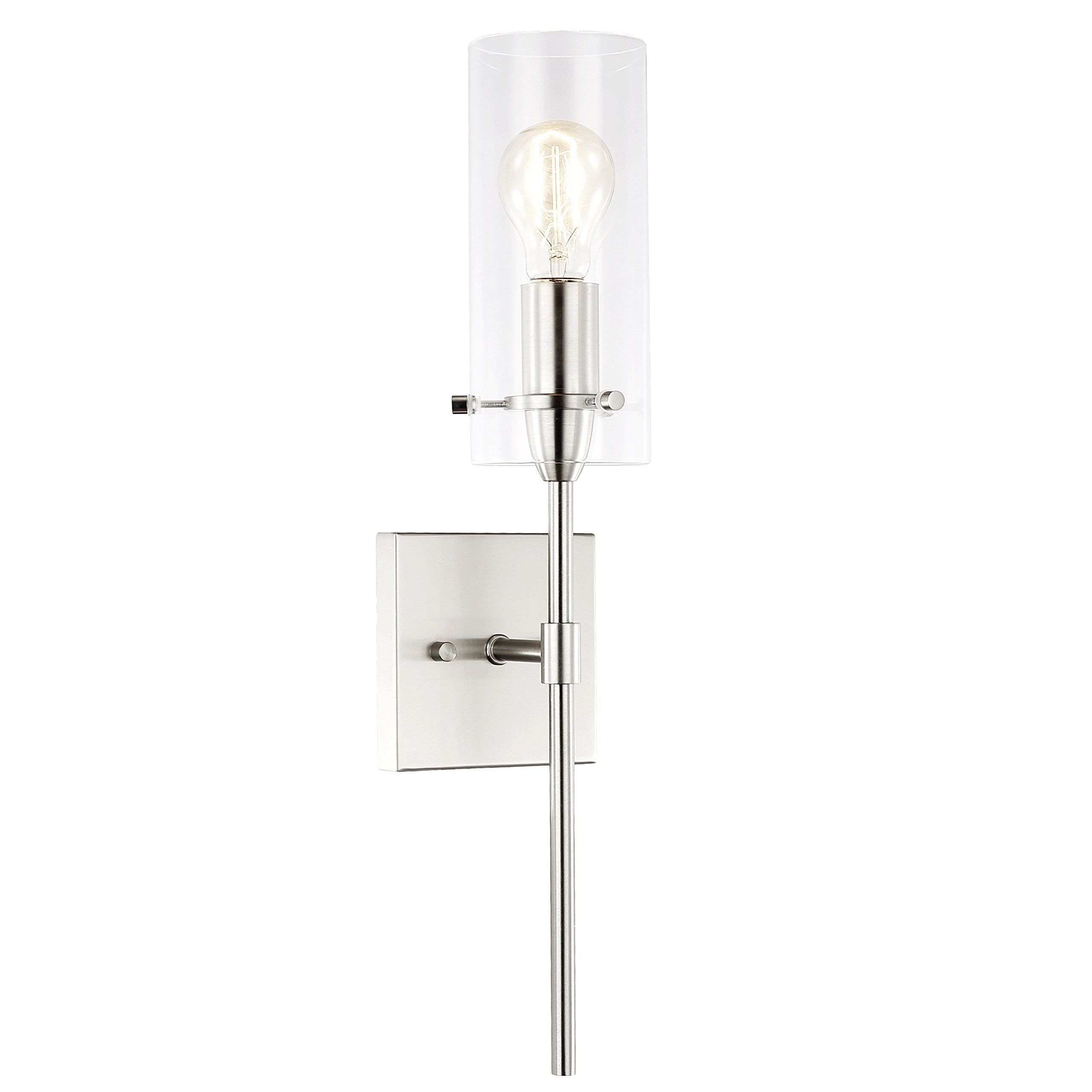Light Society Montreal Wall Sconce, Satin Nickel, Clear Glass Shade, Contemporary Design, Model LS-W238-SN-CL