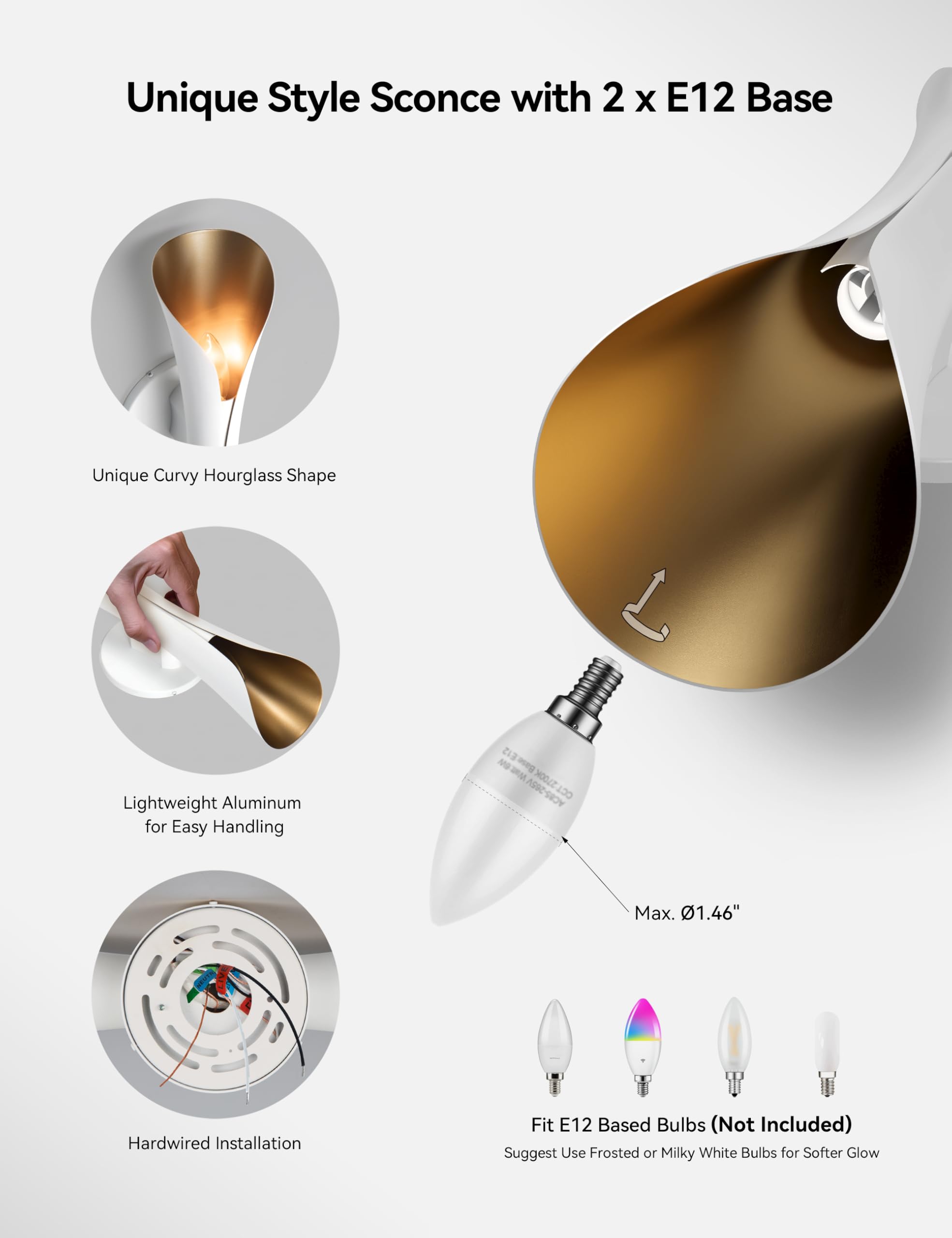 Tubicen Wall Sconce Up And Down Wall Light Indoor Dimmable E12 Home Theater Sconces Wall Lighting 15.7 H Sleek Modern Wall Lights For Living Room Bedroom Stairway Hardwired