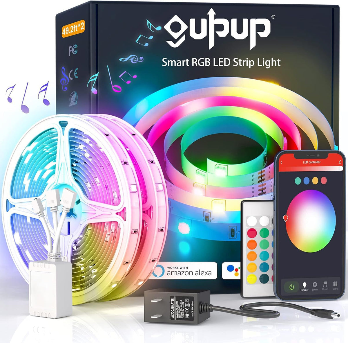 Gupup Wifi Led Lights 100 Ft,Tuya Smart App Controlled Led Strip Lights,Work With Alexa And Google Assistant Devices,Sound Activ