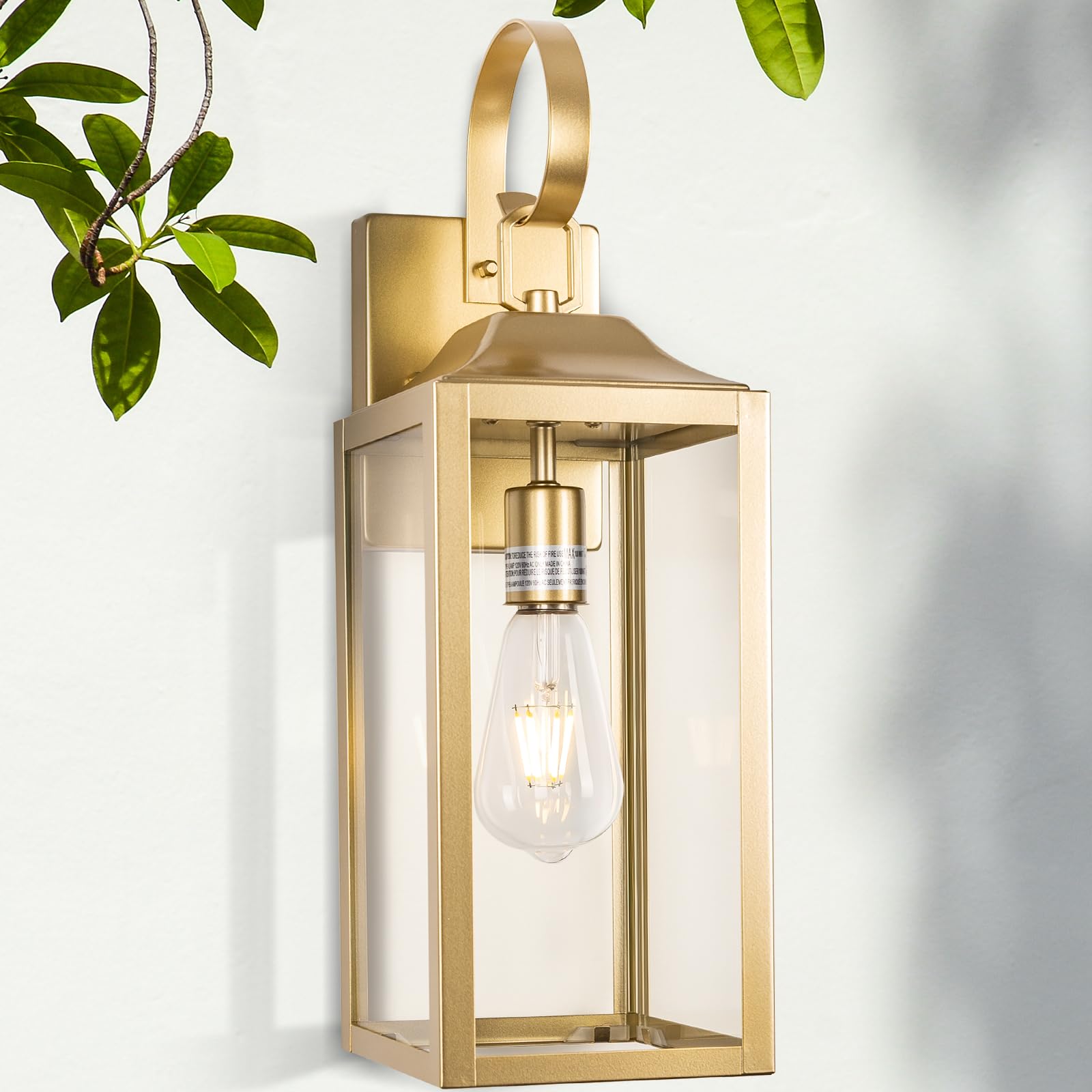 Yolsunes 19&quot; Gold Outdoor Wall Lantern, Waterproof Industrial Sconce Light For Porch & Garage
