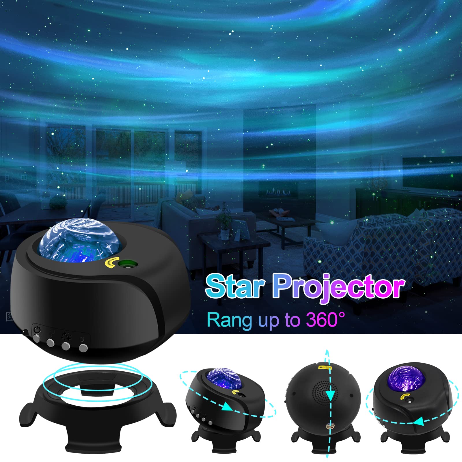 Star Projector, Auroral Galaxy Night Light, With Changing Nebula And Galaxy Shapes Galaxy Night Light