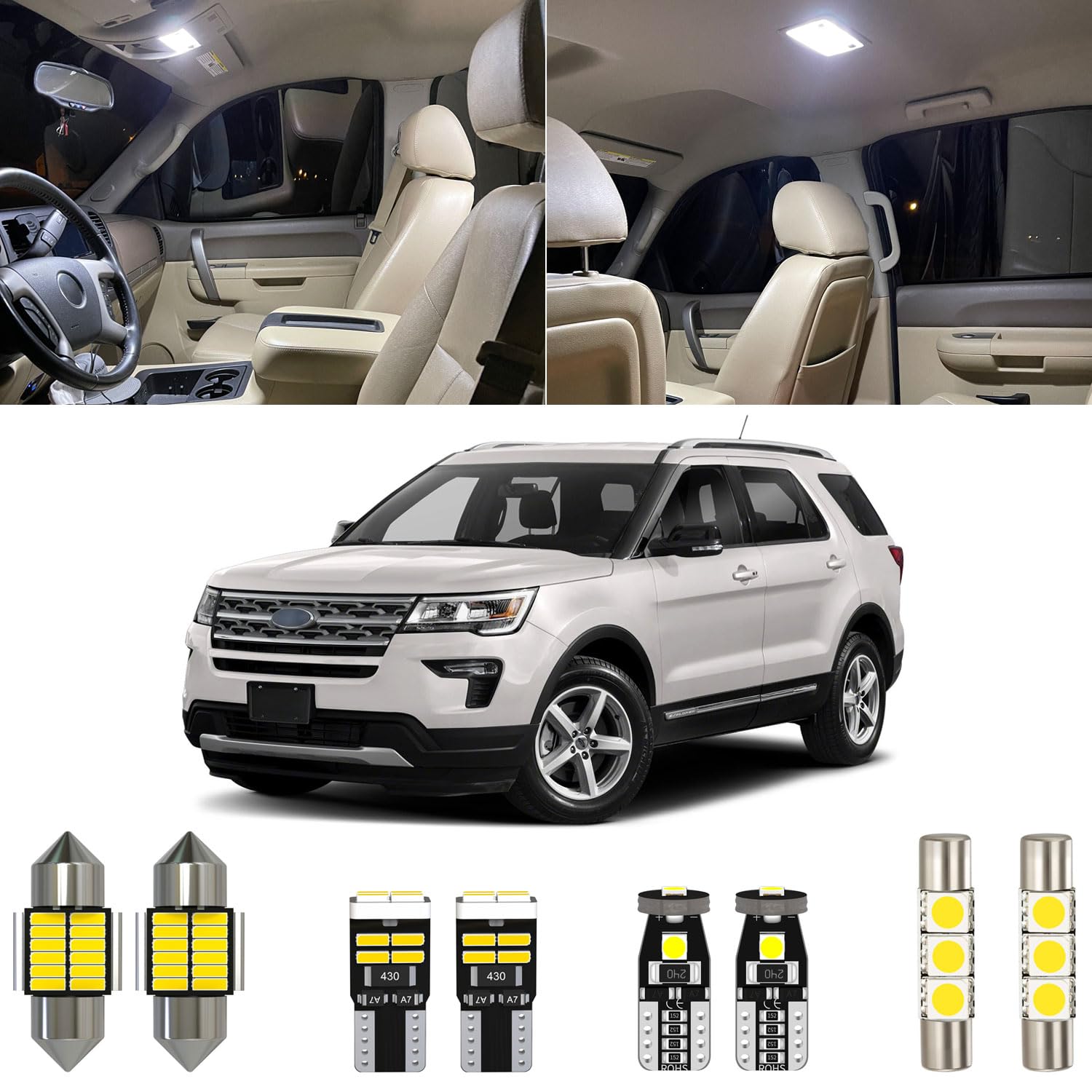 Xpismii 11 Piece 6000K White Explorer Interior Led Lights Kit Package Replacement For Ford Explorer 2011 2012 2013 2014 2015 201