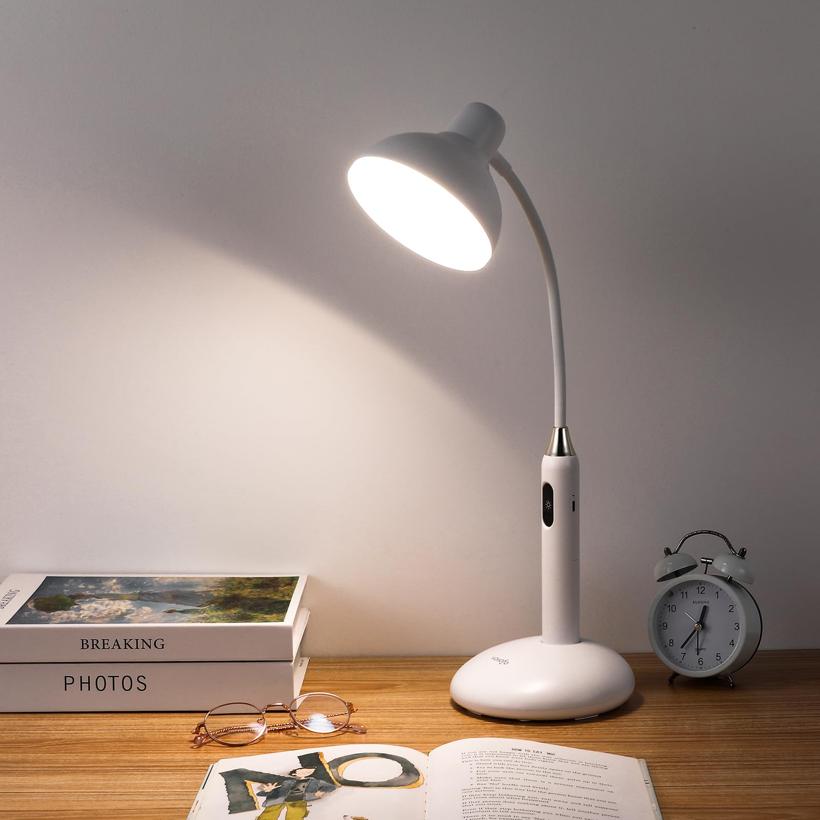 VAVOFO Eye-Caring Wireless Desk Lamp KM-6781, 2700-7000K Adjustable, Touch Control, 360° Gooseneck, White
