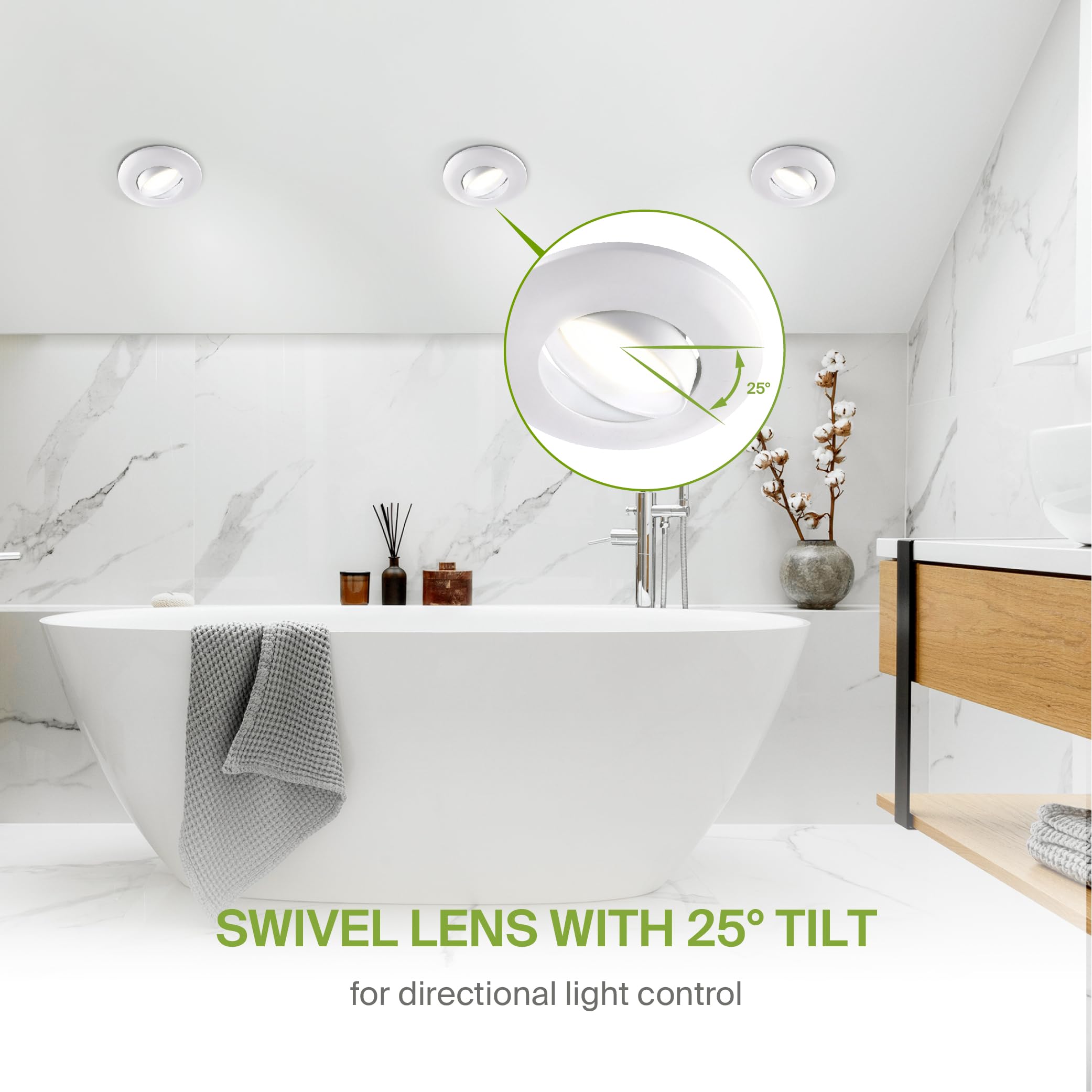 ASD 6 Inch Gimbal LED Recessed Light, 15W 1236LM, Adjustable Dimmable, White Trim, Aluminum, ETL 6 Pack, Model A-LRK