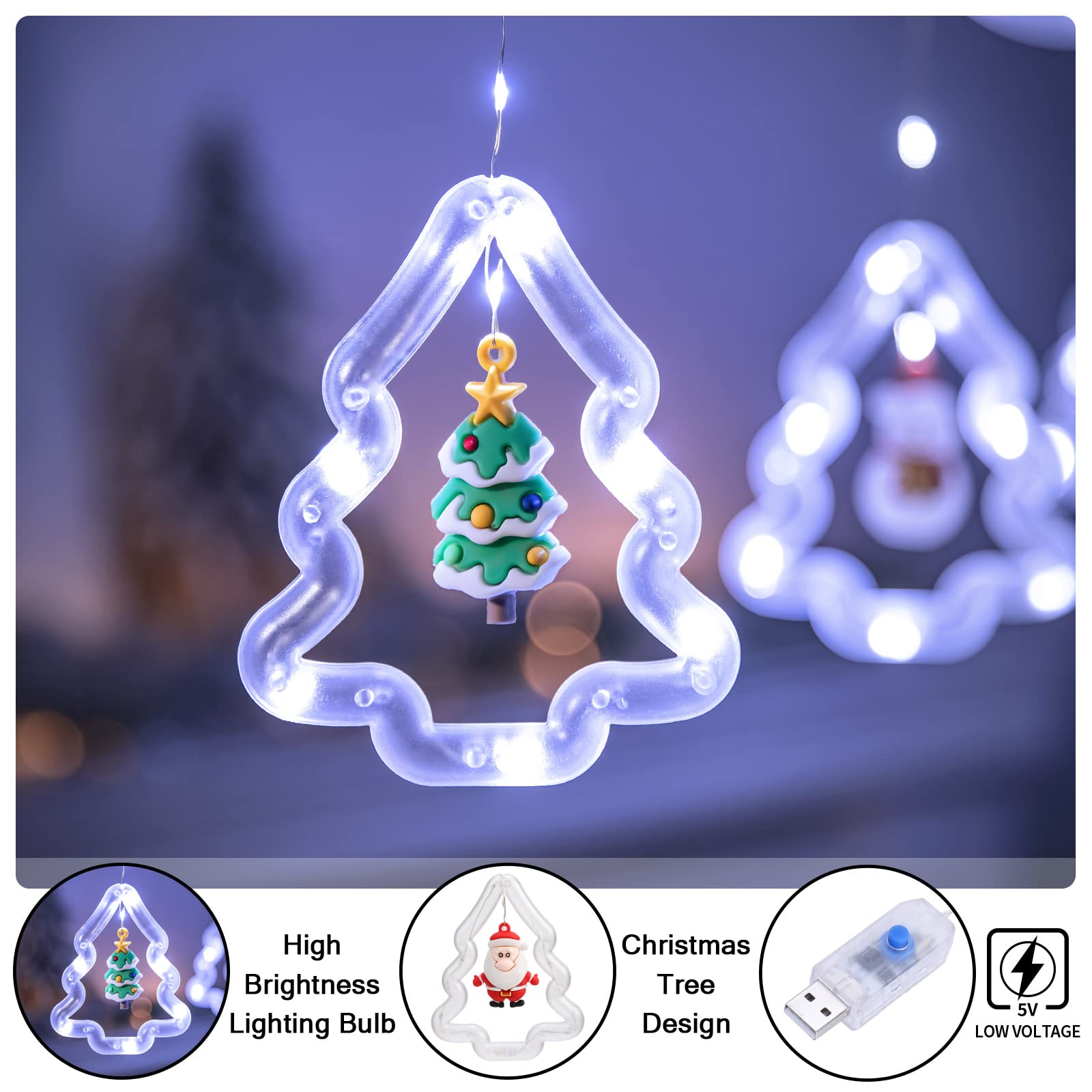Bloomwin Window Lights Christmas Decorations 9.8Ft Usb Novelty Xmas Hanging Tree Ring Light For Indoor Bedroom Outdoor - Christmas Led Window Decorations