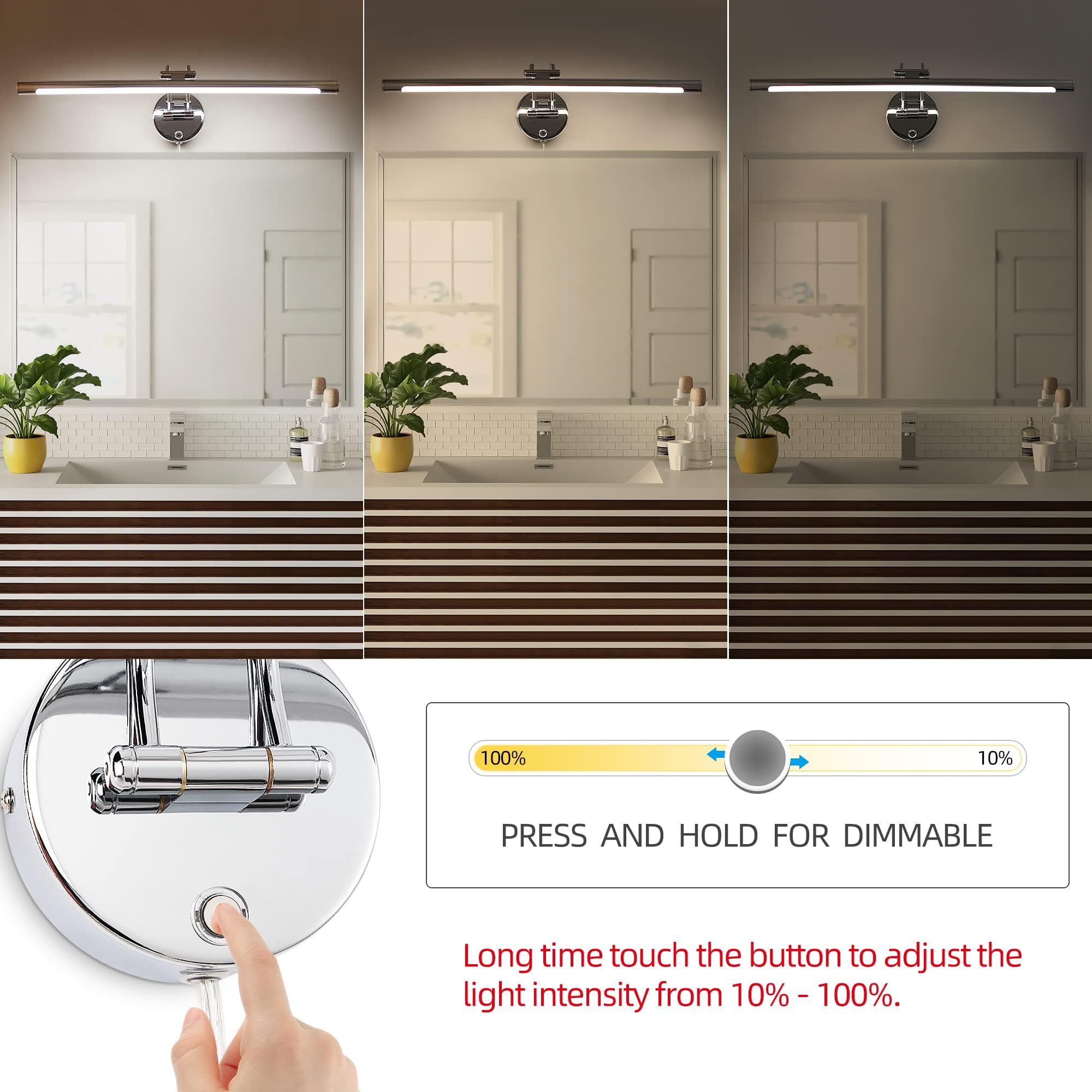 MantoLite Picture Lights for Wall 24''Modern Bathroom Lighting Fixtures Over Mirror, Plug-in or Hardware 12W 3CCT Dimmable LED V