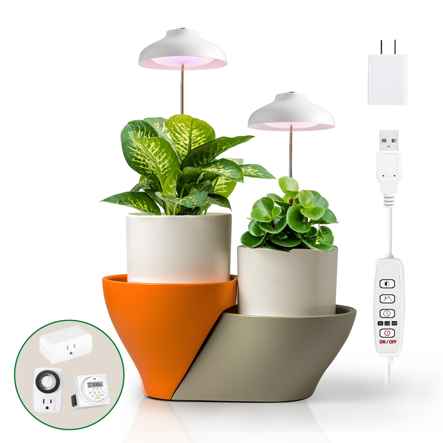 GrowLED LED Umbrella Plant Grow Light, Herb Garden, Height Adjustable, Automatic Timer, 5V Low Safe Voltage, Ideal for Plant Gro