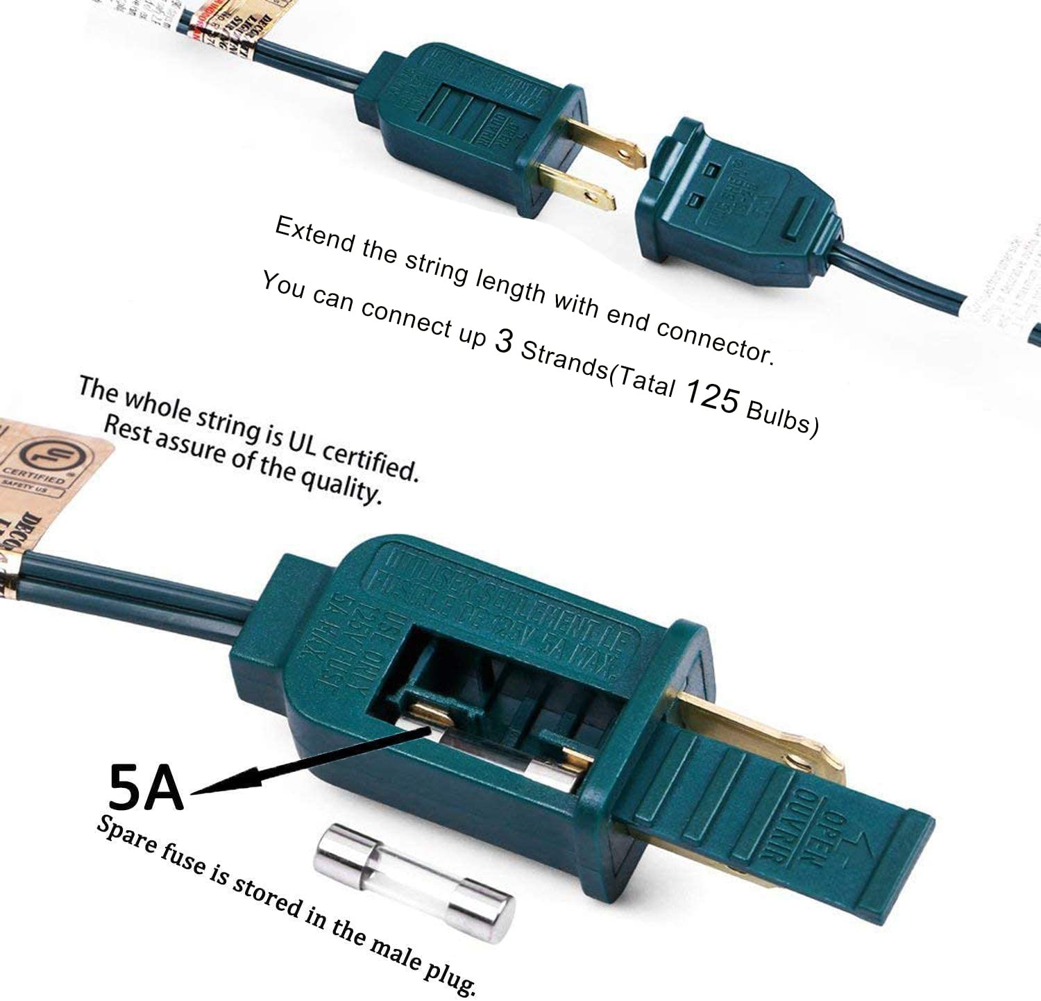 25Ft Christmas Lights Outdoor, C7 Vintage Christmas Lights With 27 Red White And Green Ceramic Bulbs, Hanging Outdoor Christmas
