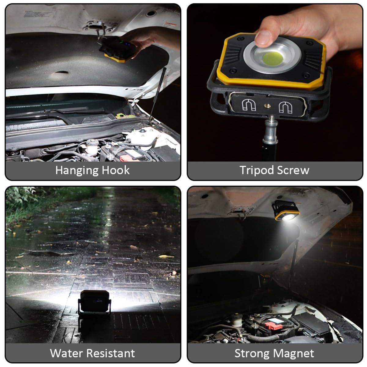 Sunzone Rechargeable Led Work Light,Portable Flood Light With Magnetic Base,Super Bright Waterproof For Camping,Hiking,Car Inspe