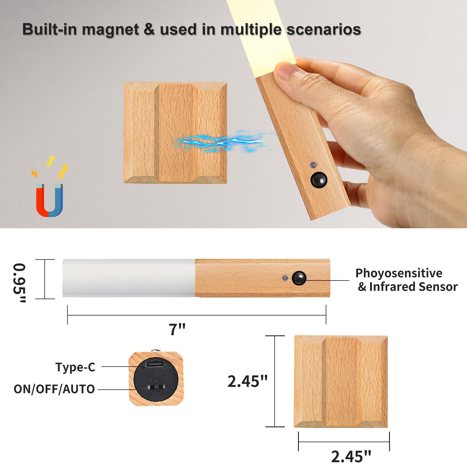 Bcmsda Rechargeable Wall Sconce Set of 2, LED Motion Sensor Light-Colored, Magnetic, Portable Wireless, Model 005-QS