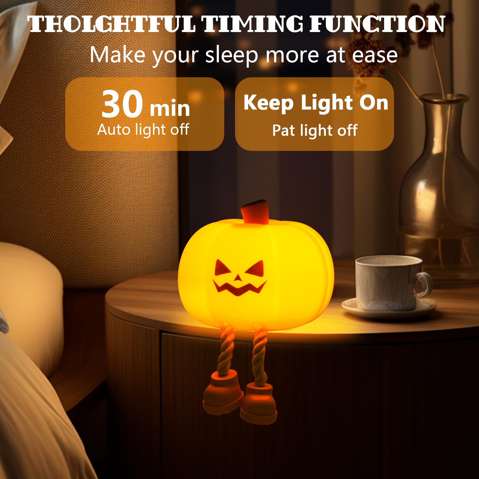 Pumpkin Night Light, Cute Led Pumpkin Lamp With 3 Level Dimmable, Nursery Nightlight For Kids, Silicone Rechargeable Bedside Touch Lamp, Funny Office Desk And Halloween Decor For Woman And Kids