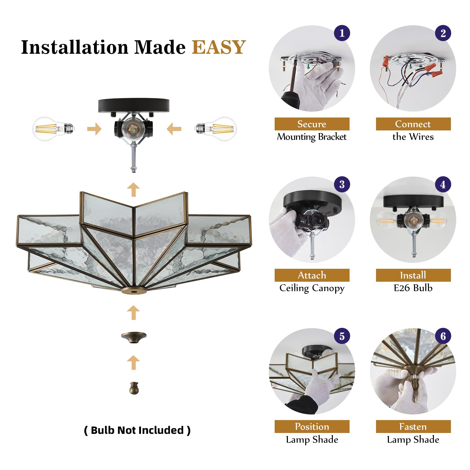 Black Bronze Star Ceiling Light - 19.5 Inch Brass Hammered Glass Large Flush Mount Fixture - Unique Art Deco Mid Century Vintage Moravian Lighting Lights For Bedroom Dining Foyer Living Room Fixtures