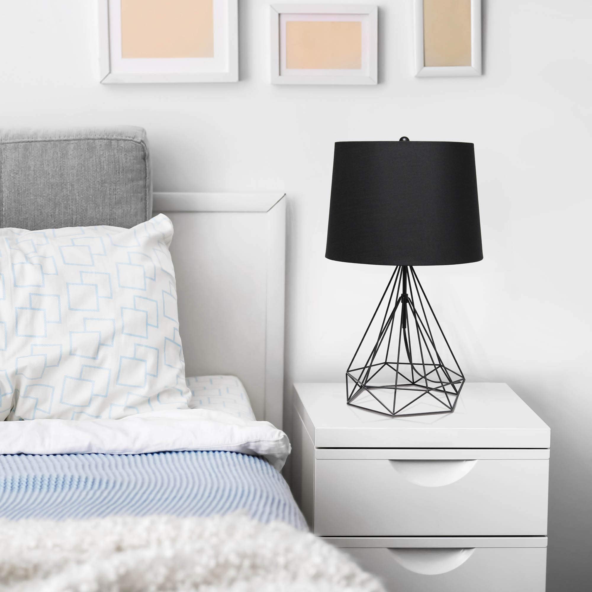 Lalia Home Black Matte Geometric Table Lamp With Fabric Shade - 23.5&quot; Decorative Lighting