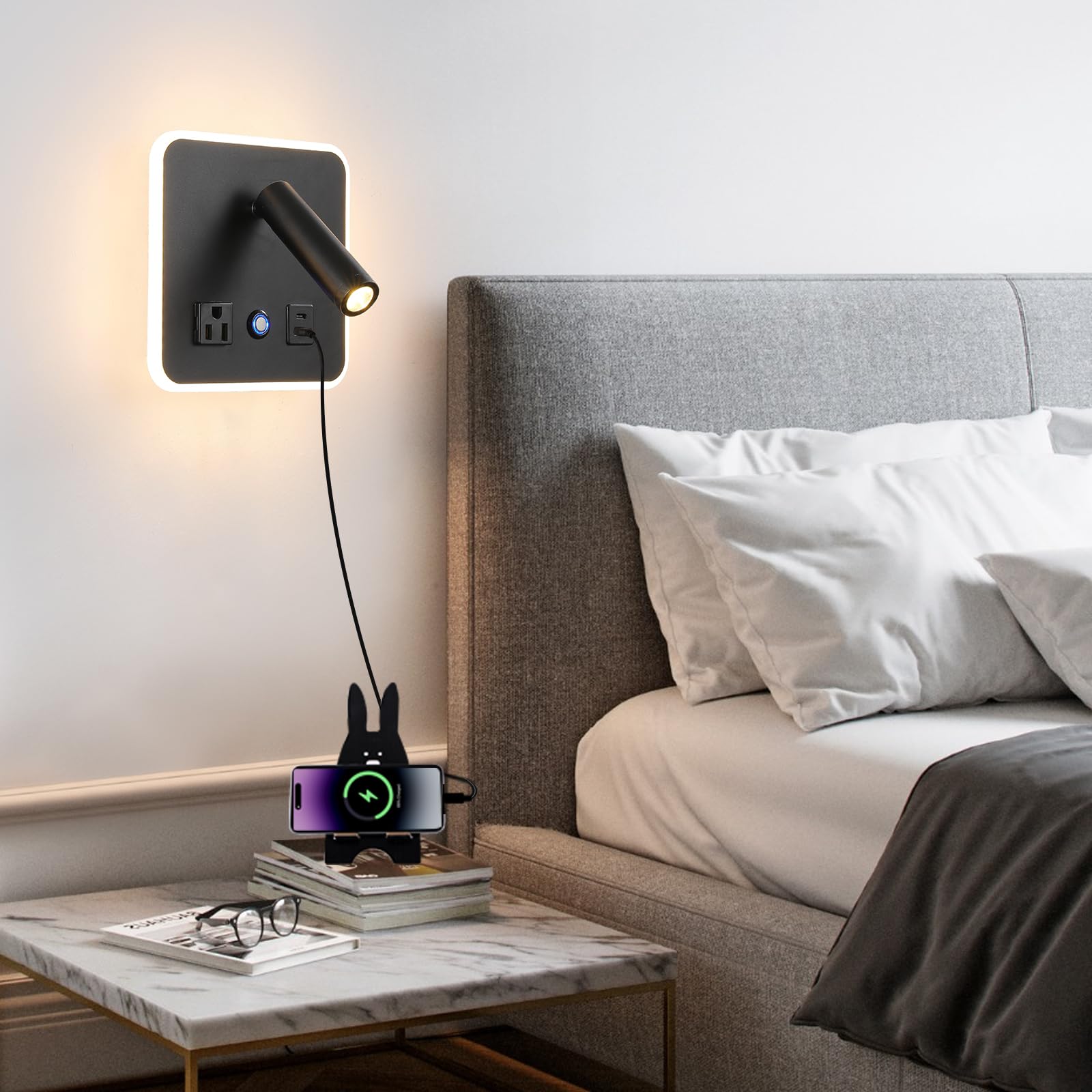 CNMYKYDS LED Wall Mounted Lamp and Reading Light 2-in-1 Multifunctional Wall Sconces. LED Wall Lamp Plug in for Bedroom Bedside