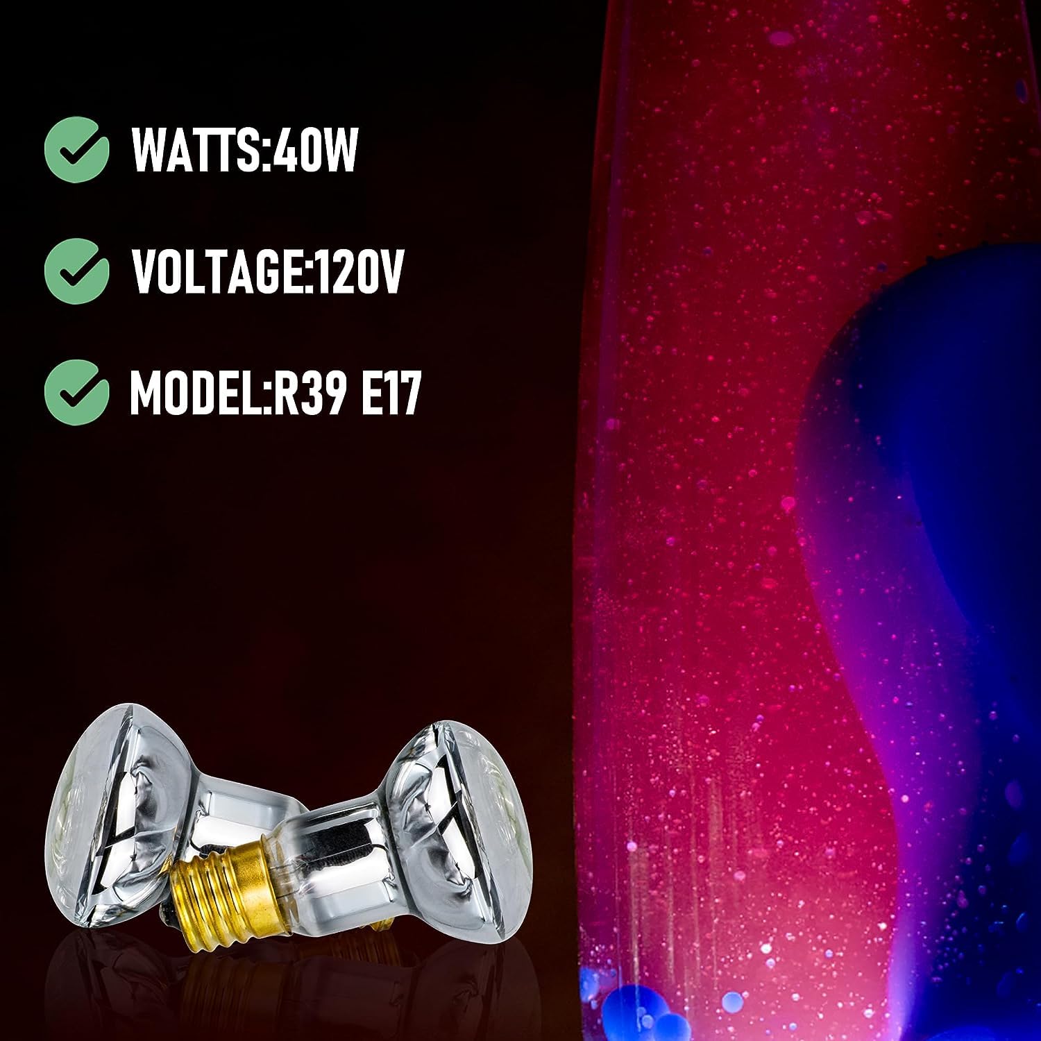 IoF 4-Pack Lava Lamp Bulb 40W, E17 Base, Yellow Heat Lamp Reflector, Replacement for Lava and Glitter Lamps