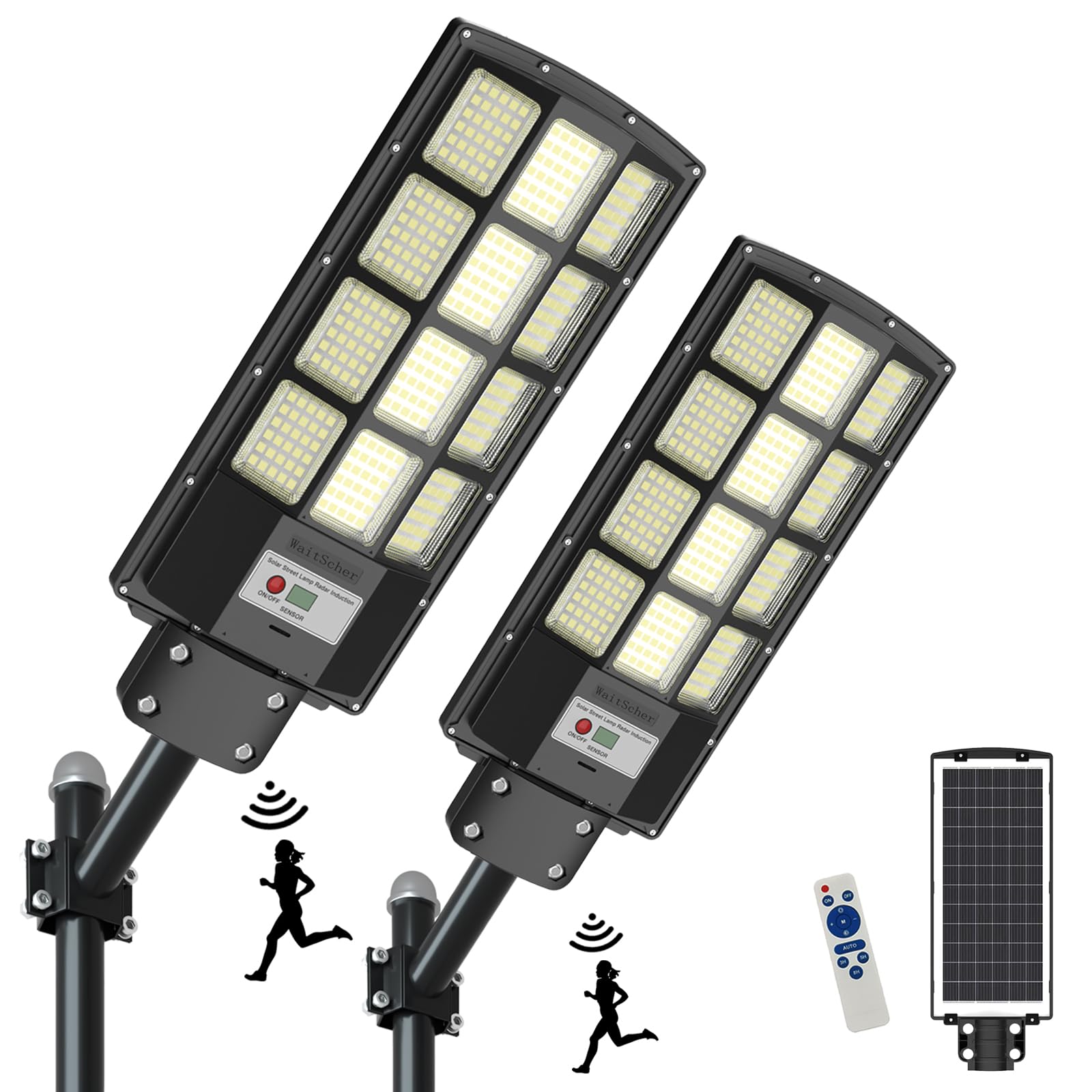 Waitscher 1500W Solar Flood Lights Outdoor, Waterproof Dusk To Dawn Motion Sensor, 2 Pack