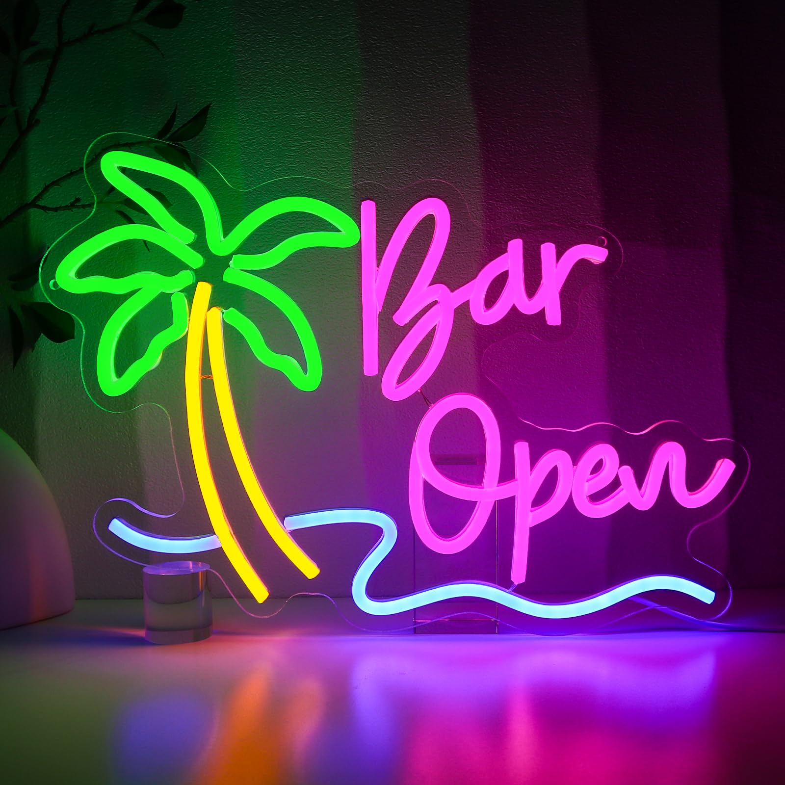 PMCVYH Neon Open Sign for Business, USB Dimmable, 15.75 x 12.2 inches, Multi-colored, Model SYL-Bar open