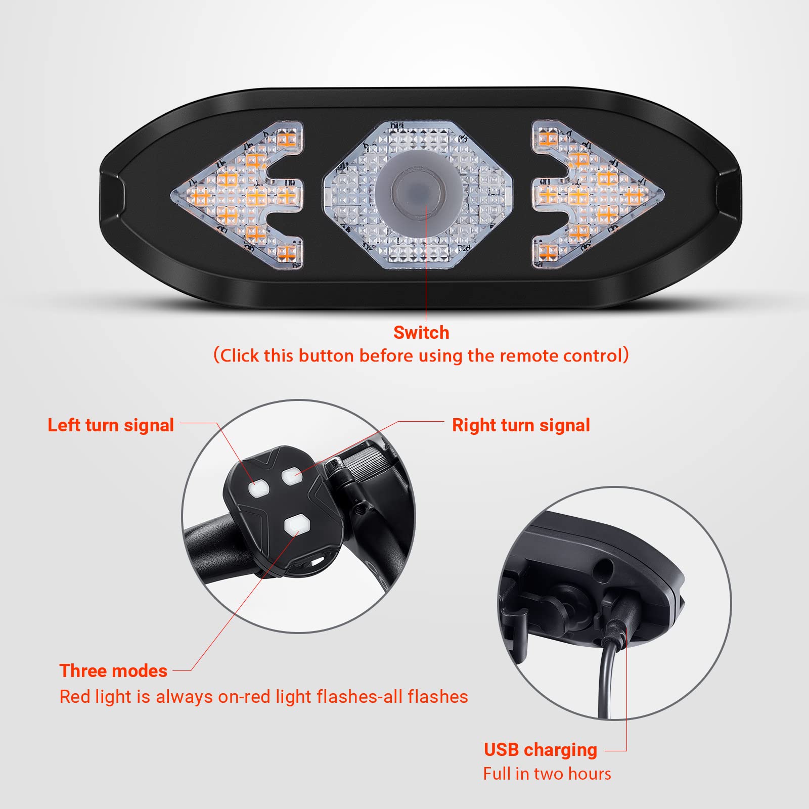 MOMIMO Wireless Bike Tail Light with Turn Signals, USB Rechargeable, Waterproof, Ultra Bright, Red/Orange