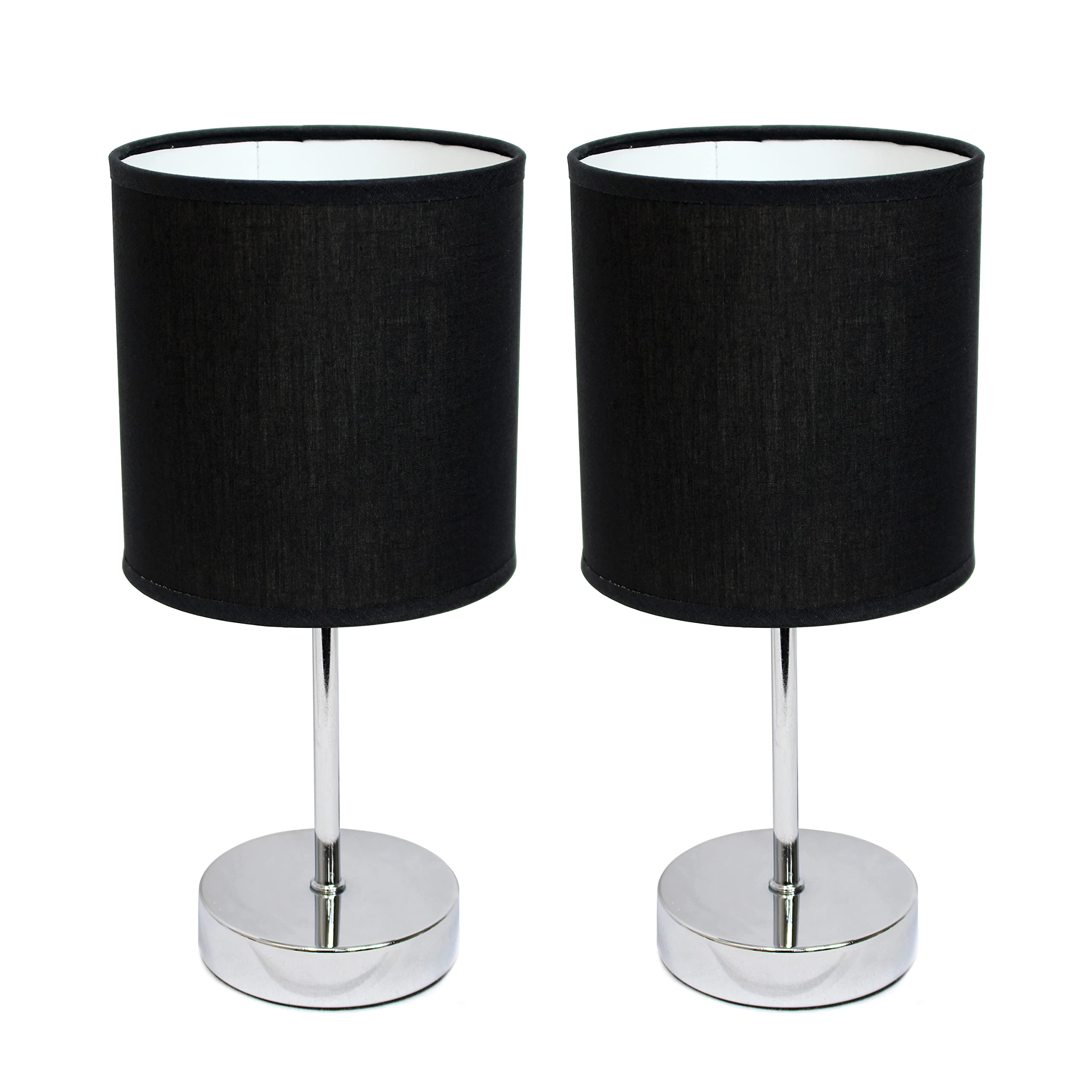 Simple Designs Lt2007-Blk-2Pk Chrome Mini Basic Table Lamp With Fabric Shade 2 Pack Set, Black