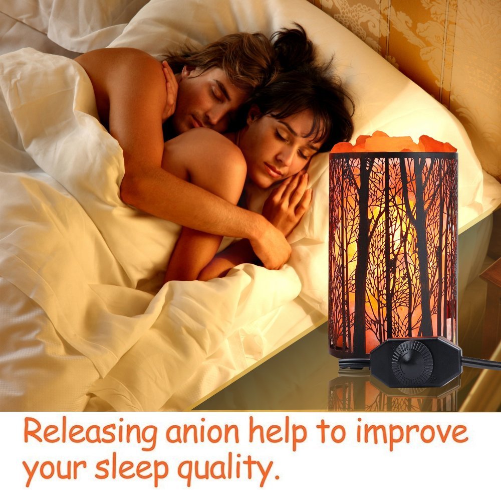 Shineled Himalayan Salt Lamp - Forest Design, Stainless Steel Basket, Dimmer Switch, 4.1x6.5 inches, Copper Yellow, 25W Bulb