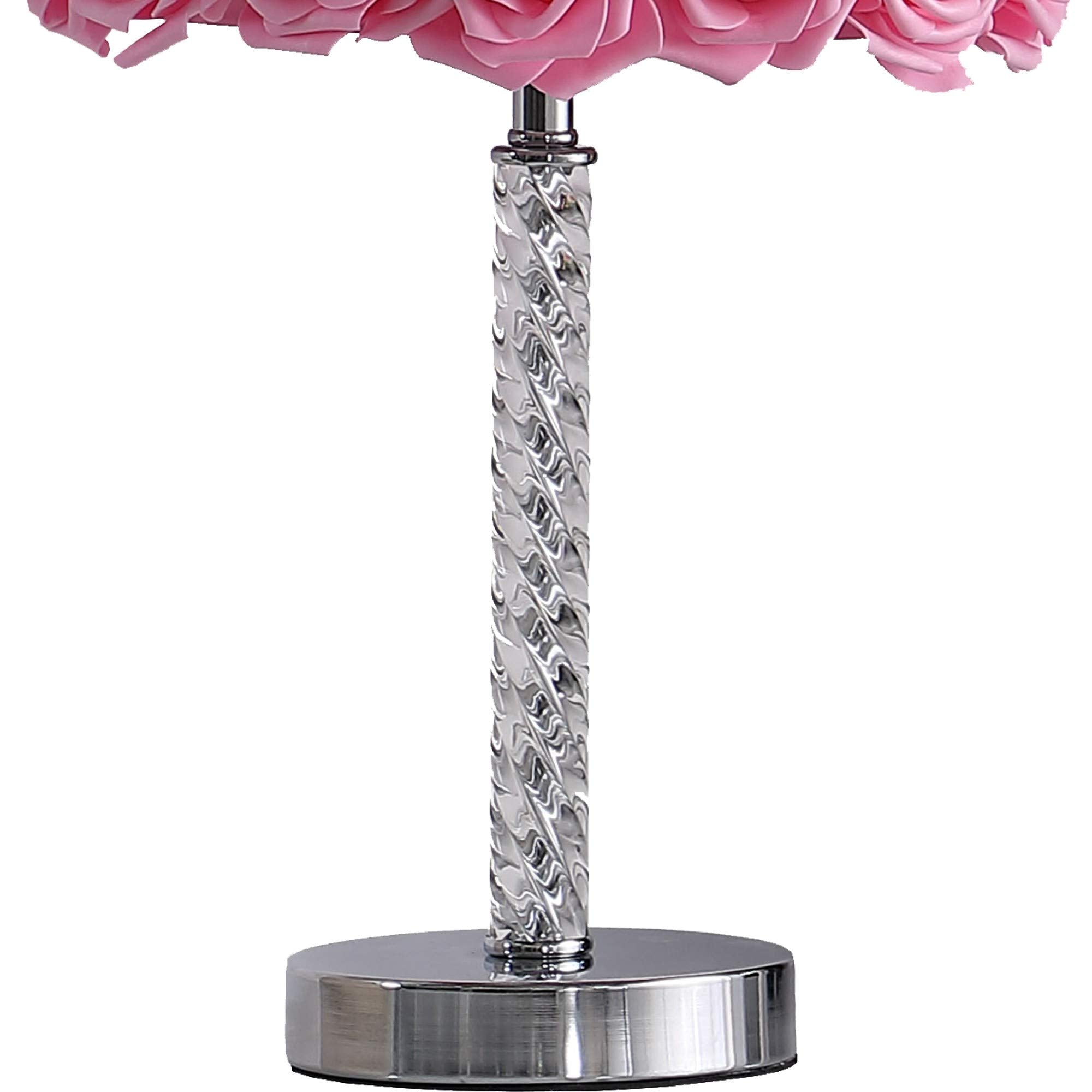 Benzara Bloom Roses Drum Shade Table Lamp, Twisted Acrylic Base, Pink, Model BM231814