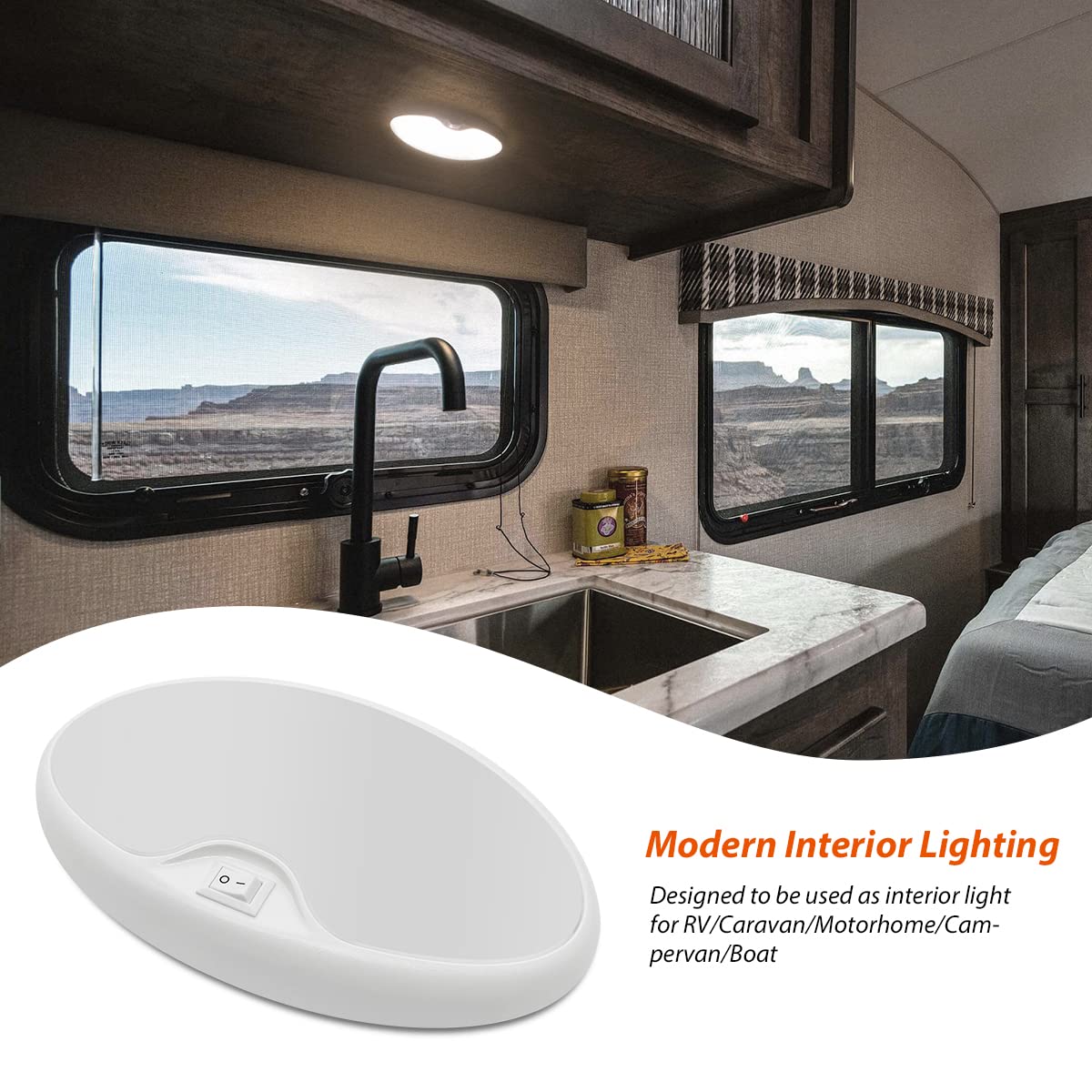 Dream Lighting 12V RV Interior Light, 6" Oval LED, On/Off Switch, 4.5W, 3500K Soft White, Pack of 1, Plastic, Model