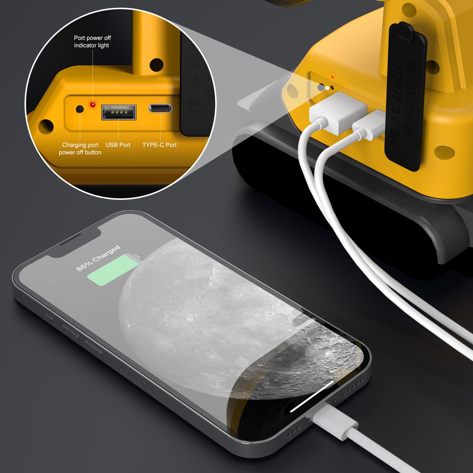 Eefow Work Light For Dewalt Battery: Portable 2 Cob Lamp 6400Lumen Bright - 64W Led Lighting For Dewalt 18V 20V Max Battery Oper