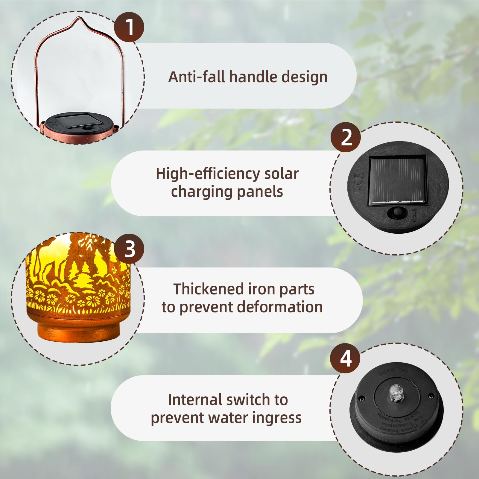 HOFLYW Solar Lantern - Outdoor Waterproof Metal Decor, Bronze, Model CL-XHTYD-1-1-1