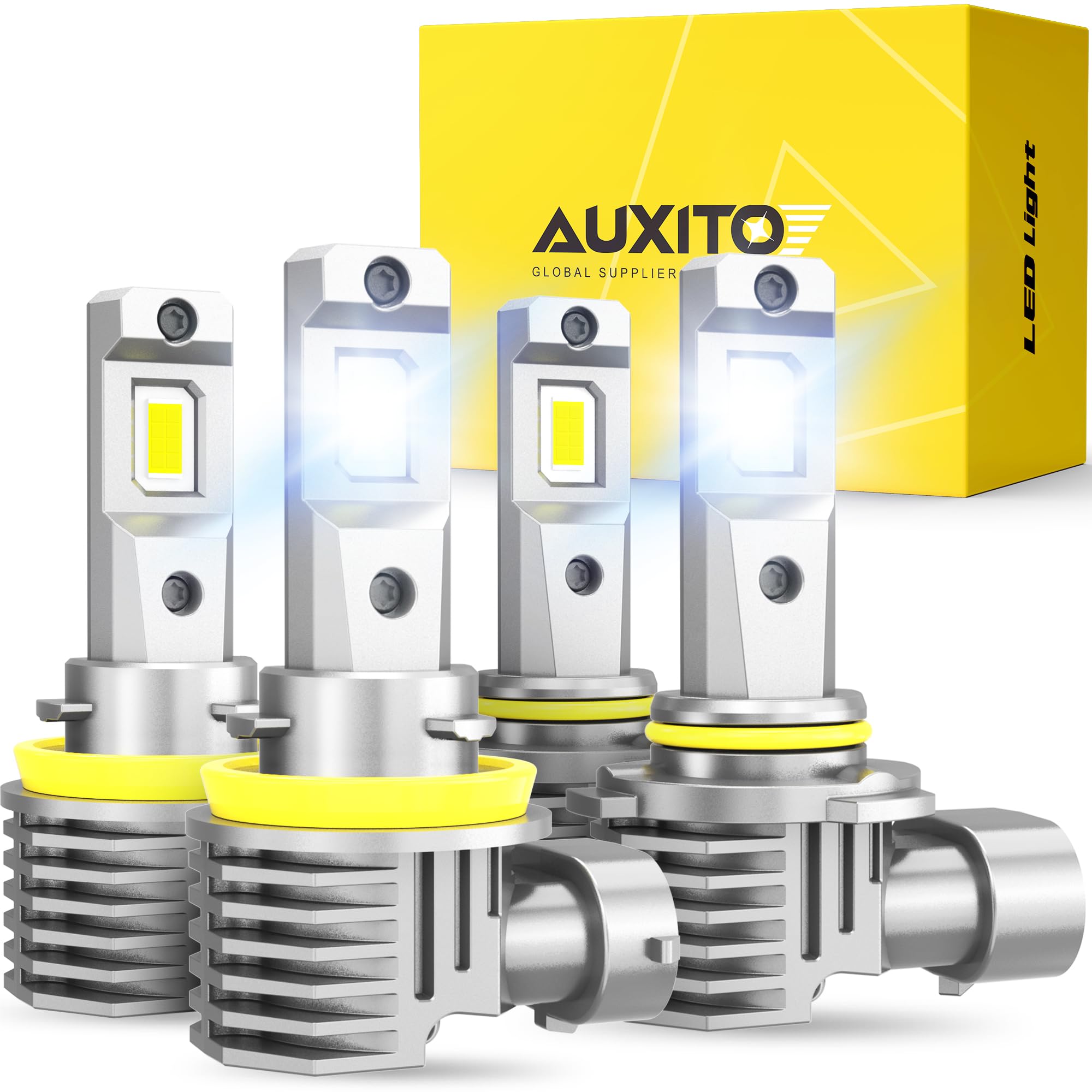 AUXITO LED Bulbs Combo, 50000LM Bright 6500K Cool White, 120W Fanless, 9005/HB3 & H11/H8/H9, Pack