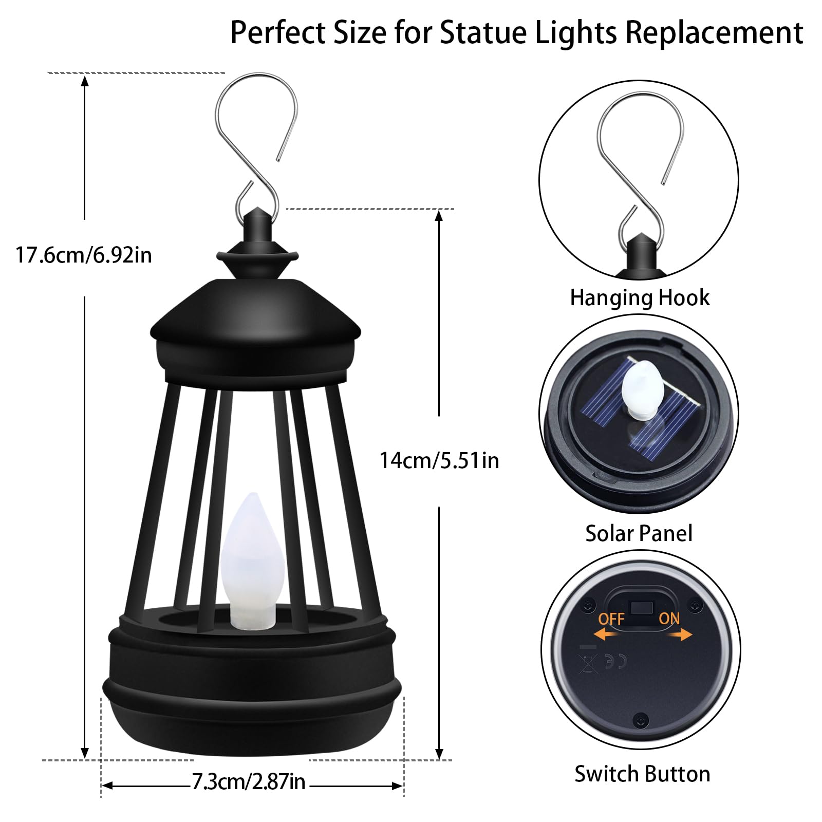 Mini Solar Lantern Lights Replacement For Outdoor Statue, Small Hanging Lantern Replacement, Waterproof Solar Lights Decorative