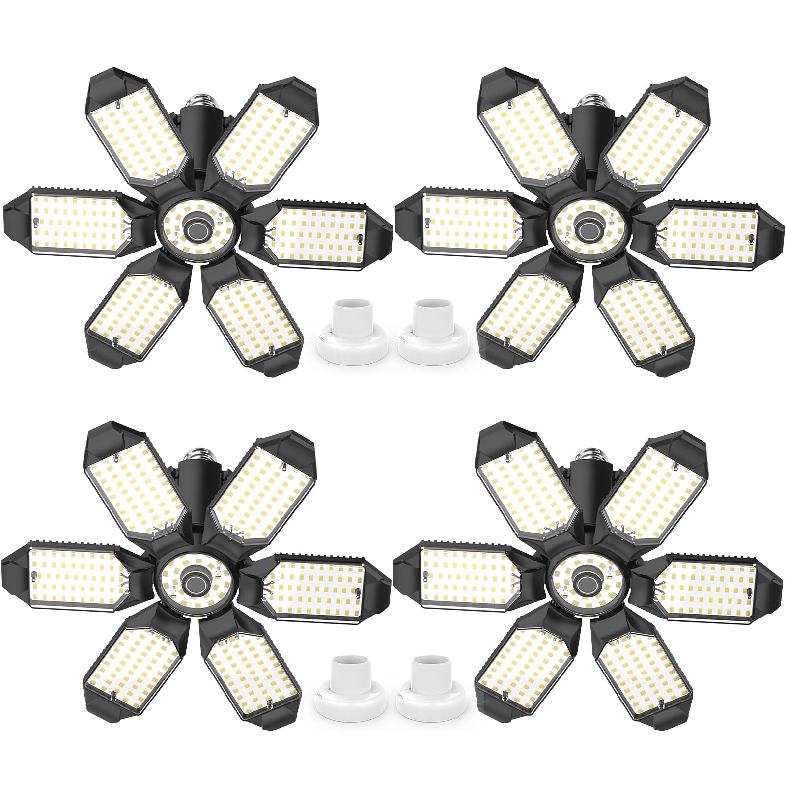 LUCORUSC Led Garage Lights 4 Pack 200W Super Bright Ceiling Led Shop Lights  E26/E27 Base  6500K  22000LM Deformable Garage Light Ideal for Basement  Attic and Workshop  Commercial Bay Lighting