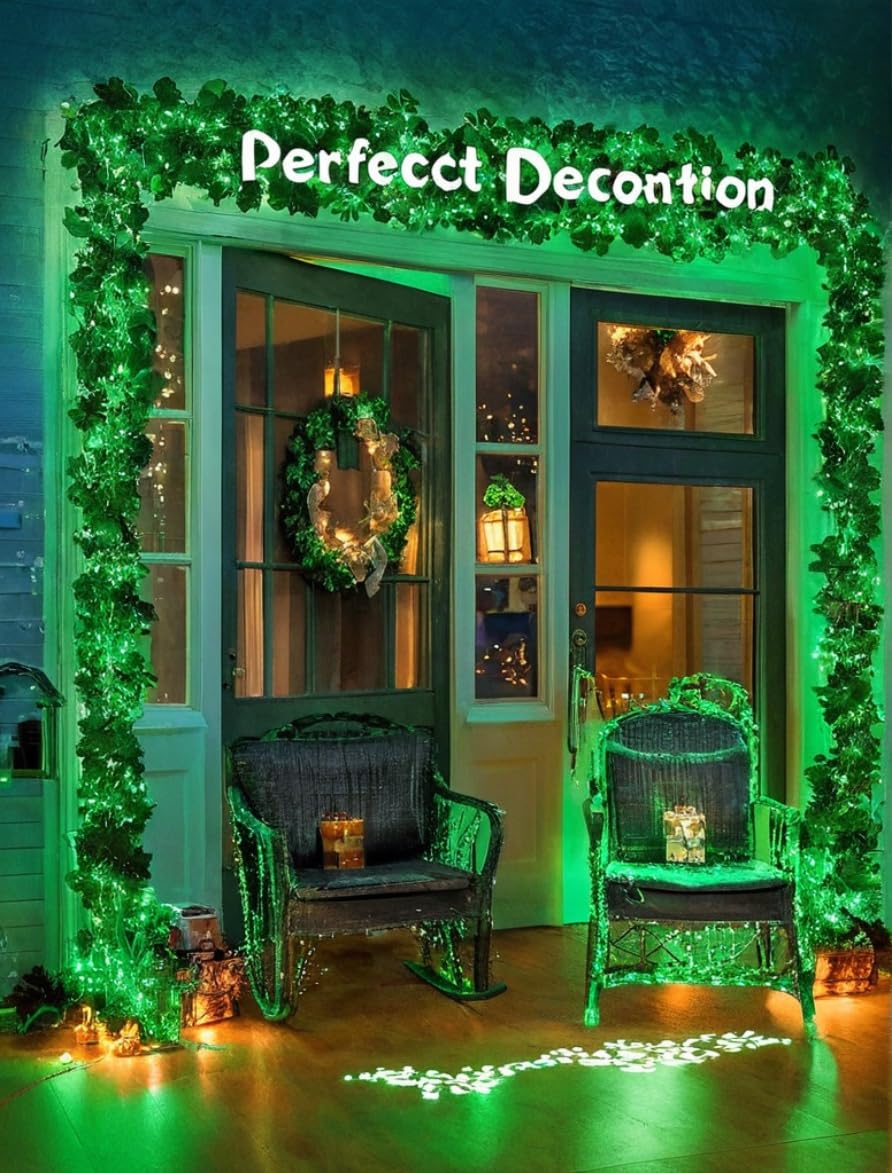 Fullbell St. Patrick'S Day Decorations Green Christmas Lights, 66Ft 200 Led Clear Wire For Christmas Tree Home Garden Indoor Out