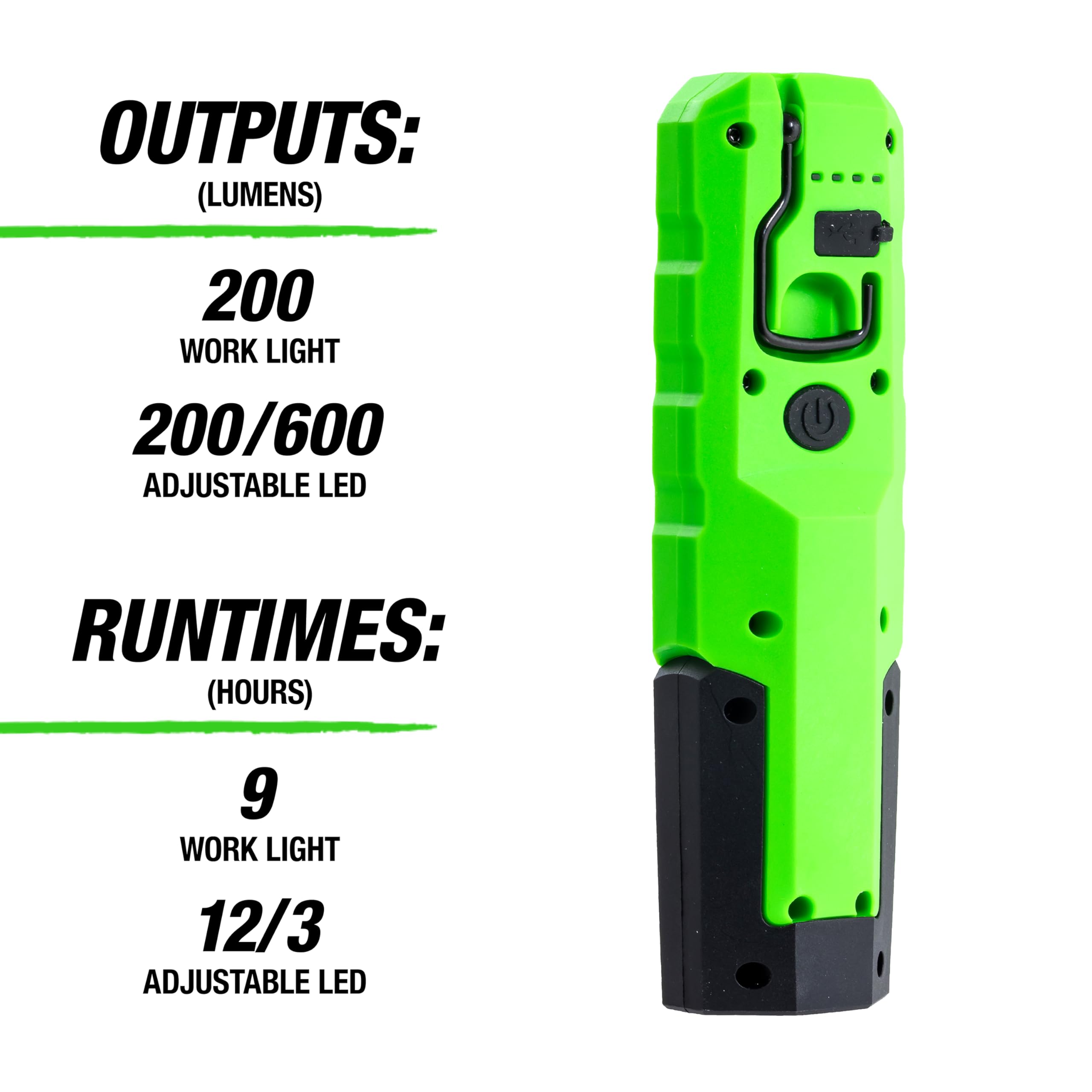 Oemtools 32126 Dual Mode 7'' Led Work Light, 600Lm Led Flashlight, Magnetic Base, Rechargeable With Usb Cable, Adjustable Bright