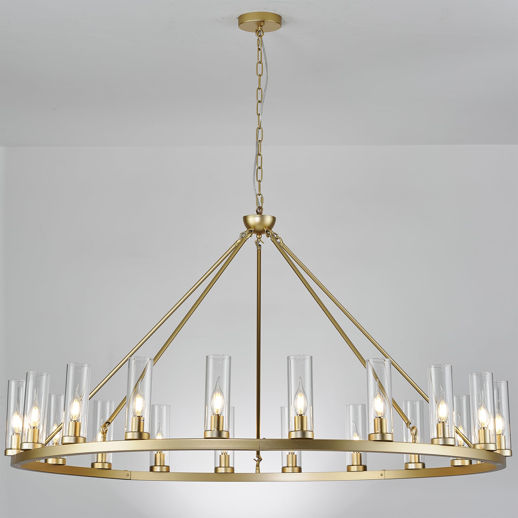 Uboxin D52 Large Gold Wagon Wheel Chandelier 20 Light with Clean Glass, Farmhouse Vintage Industrial Country Style Round Pendant