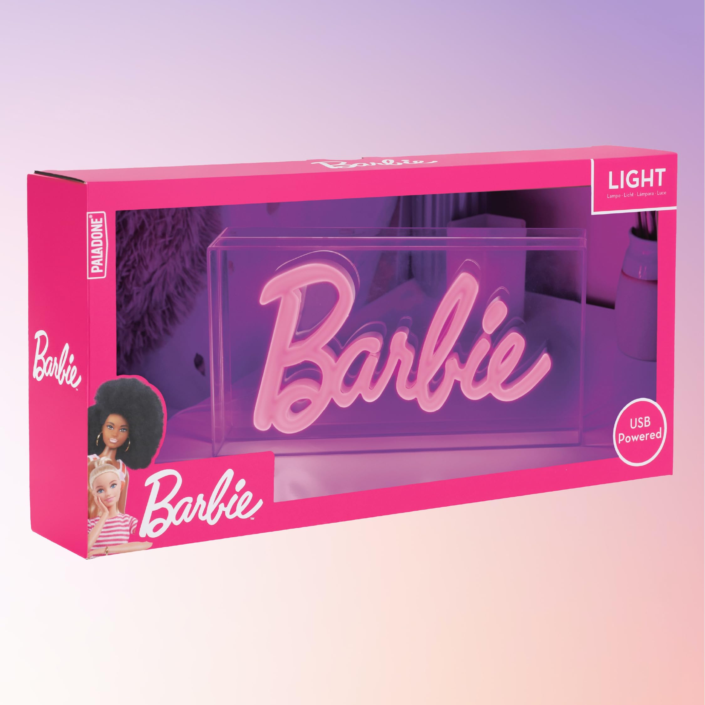 Paladone Barbie Logo LED Neon Pink Sign, Model PP11573BR, Clear with Light Off, Officially Licensed Room Decor