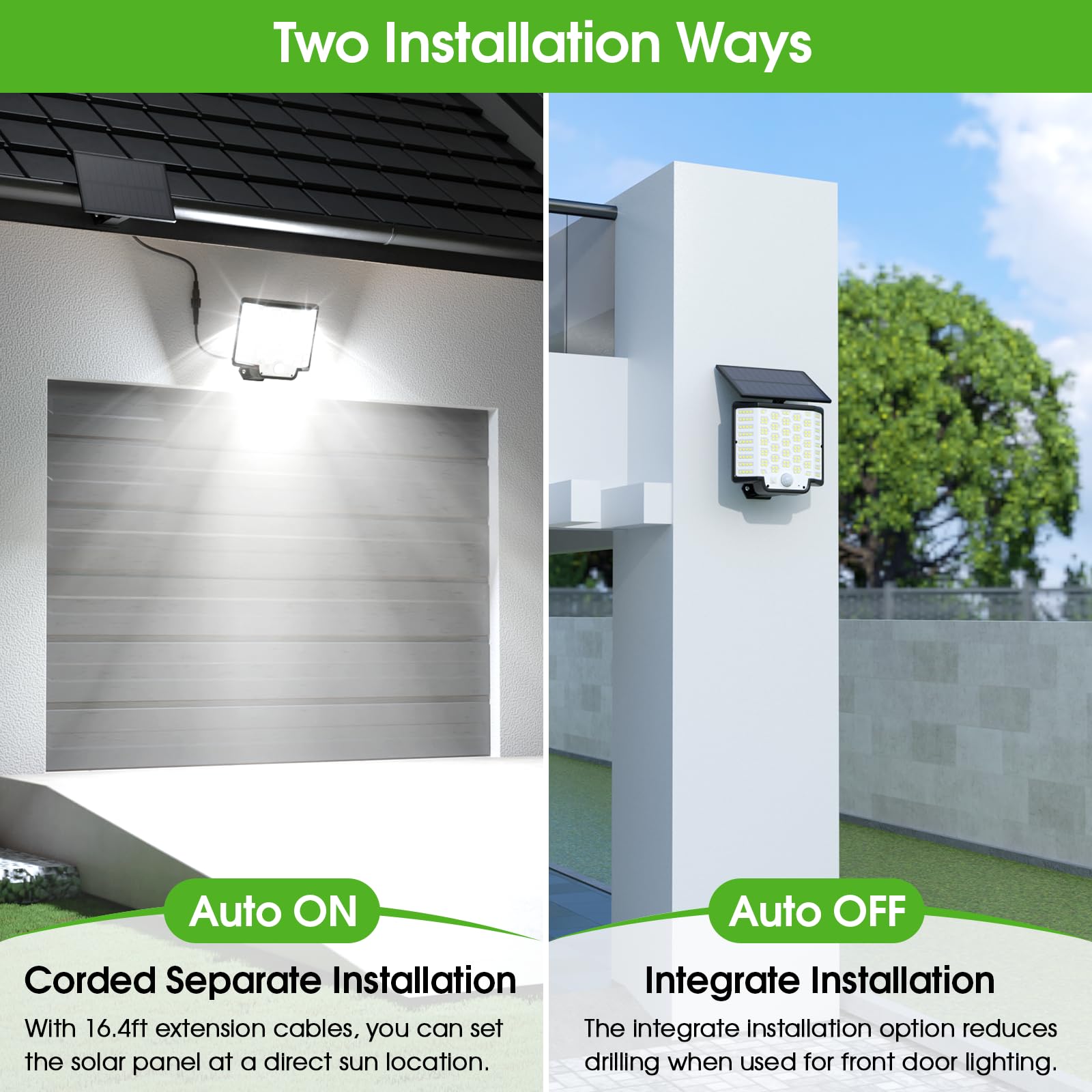 Yolovis Solar Lights Outdoor, 186 Bright LEDs, Waterproof Motion Security Flood Lights with Remote, 4 Pack - Black for Garage, Yard, Patio